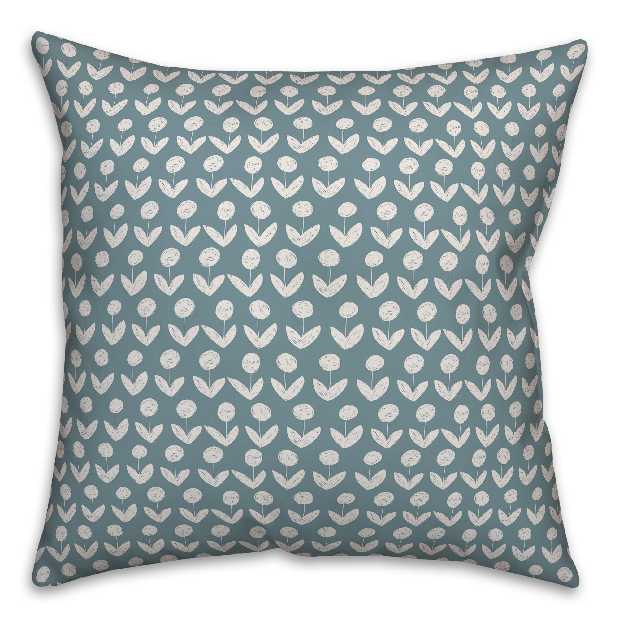 Drawn Flowers in Blue Pillow