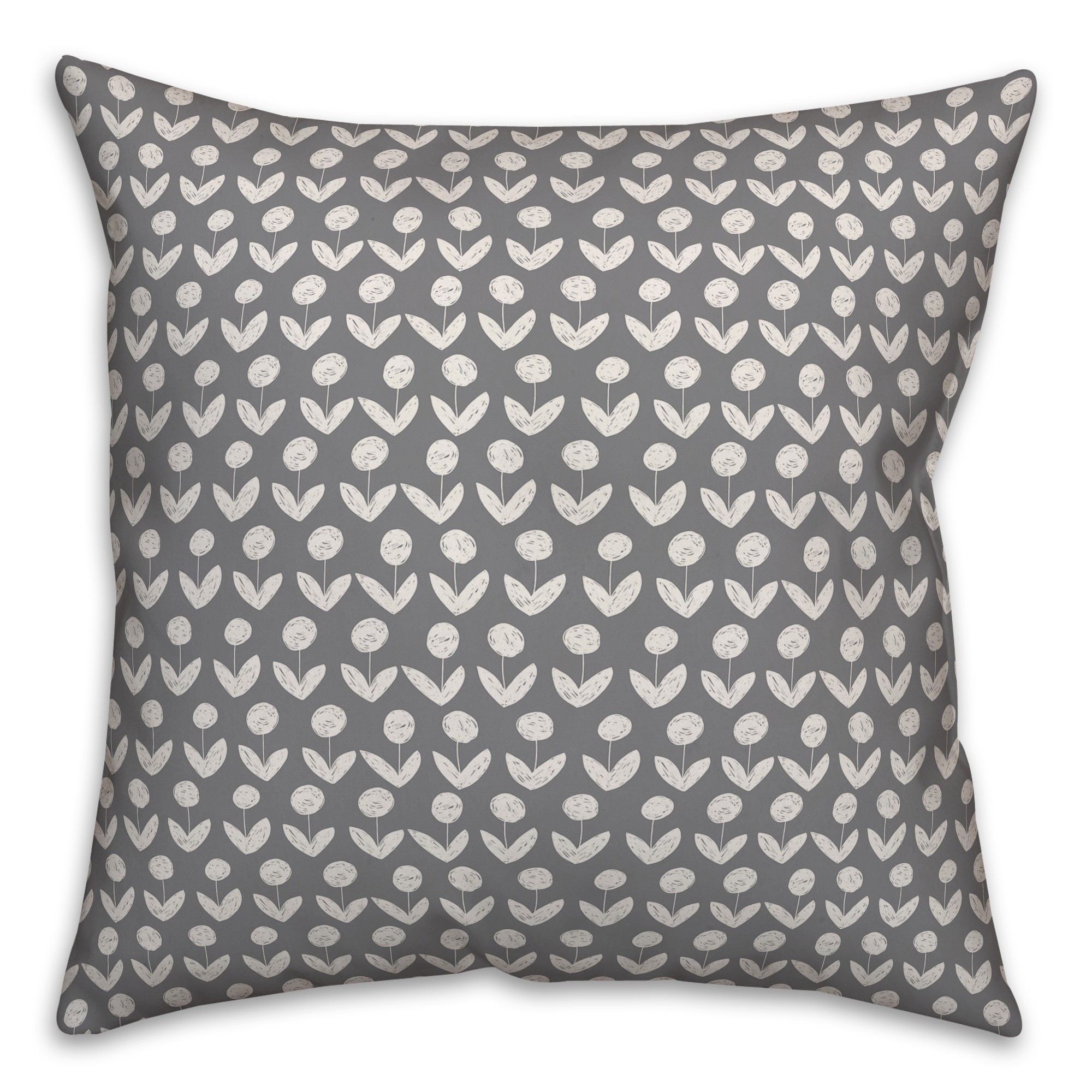 Drawn Flowers in Gray Pillow