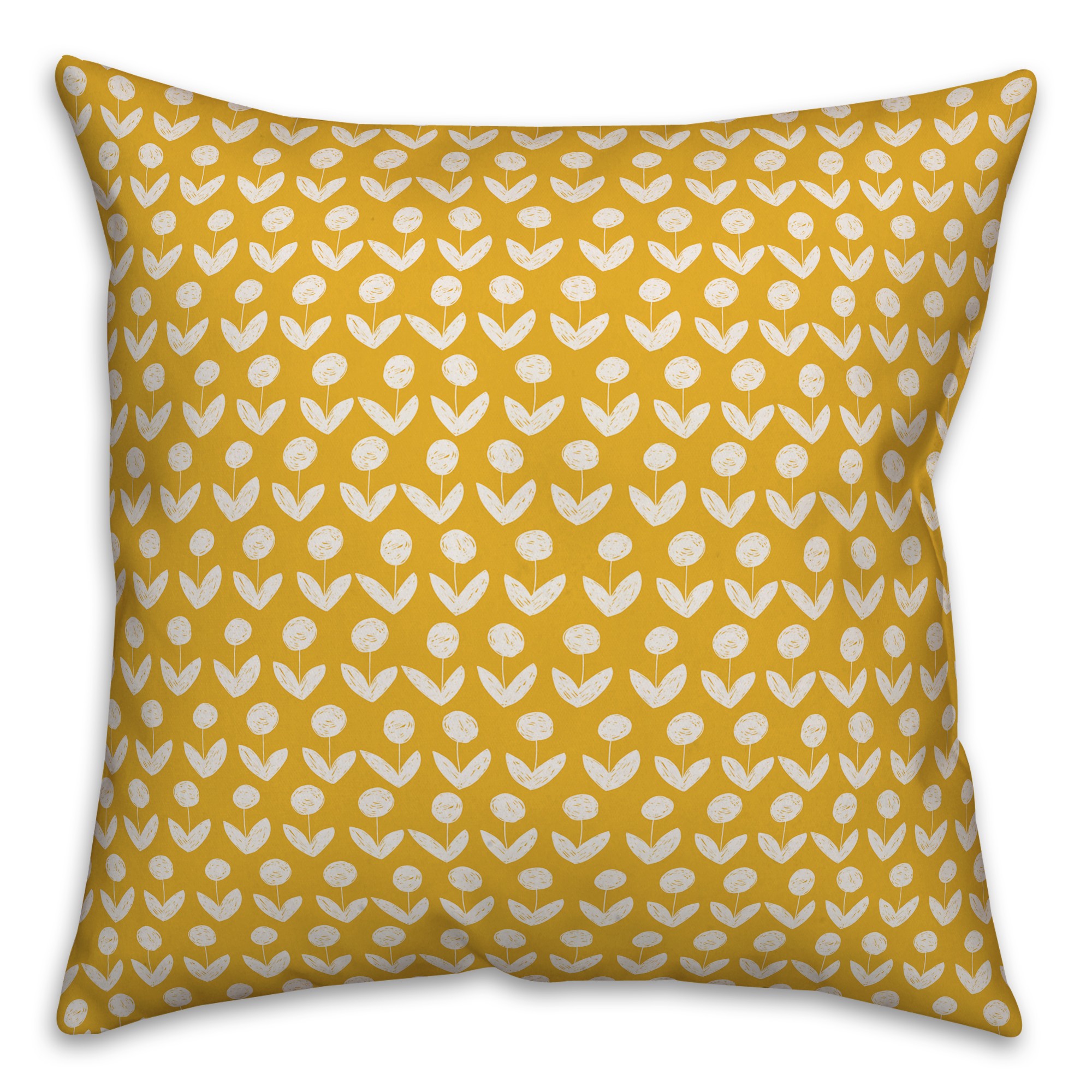 Drawn Flowers in Yellow Pillow