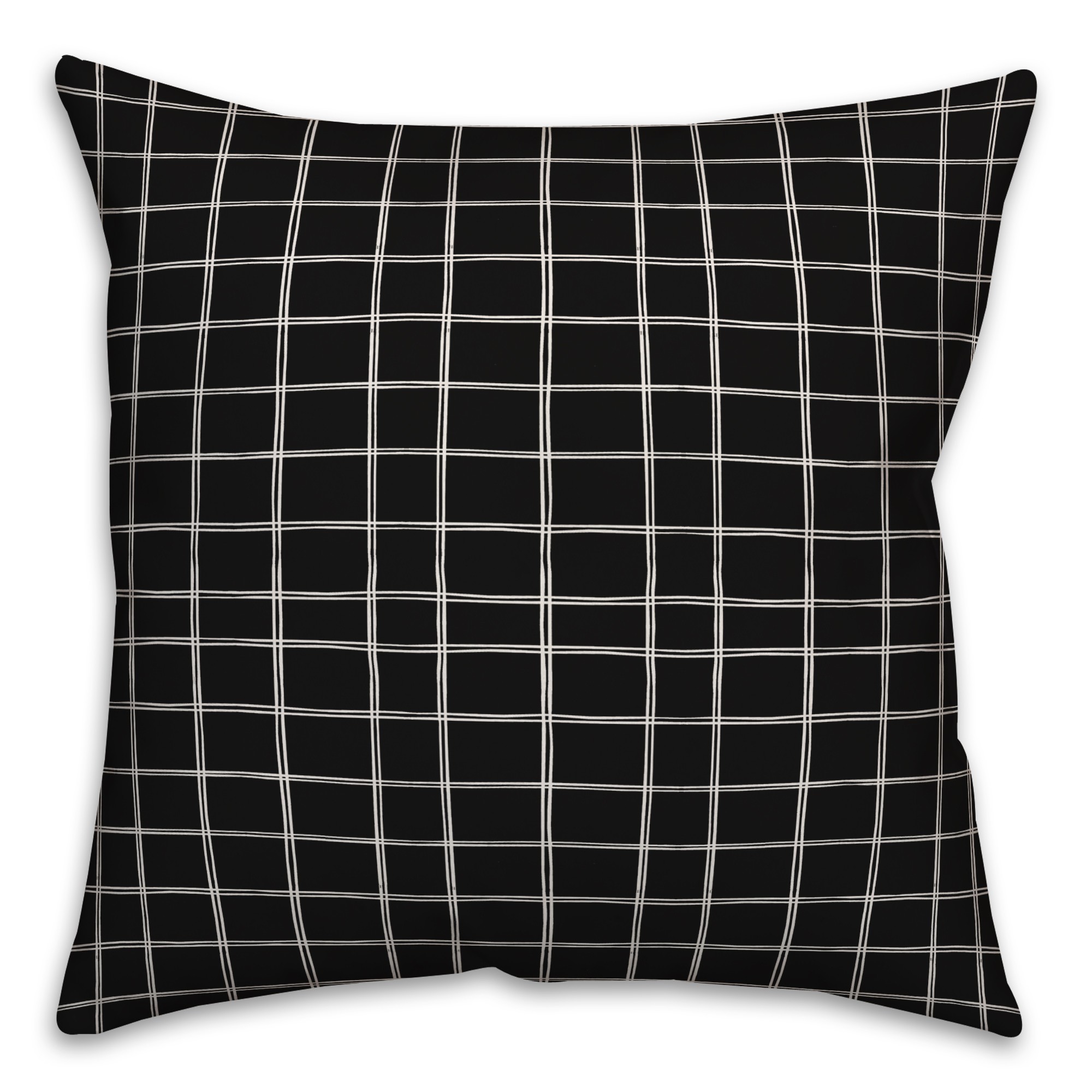 Drawn Plaid in Black Pillow