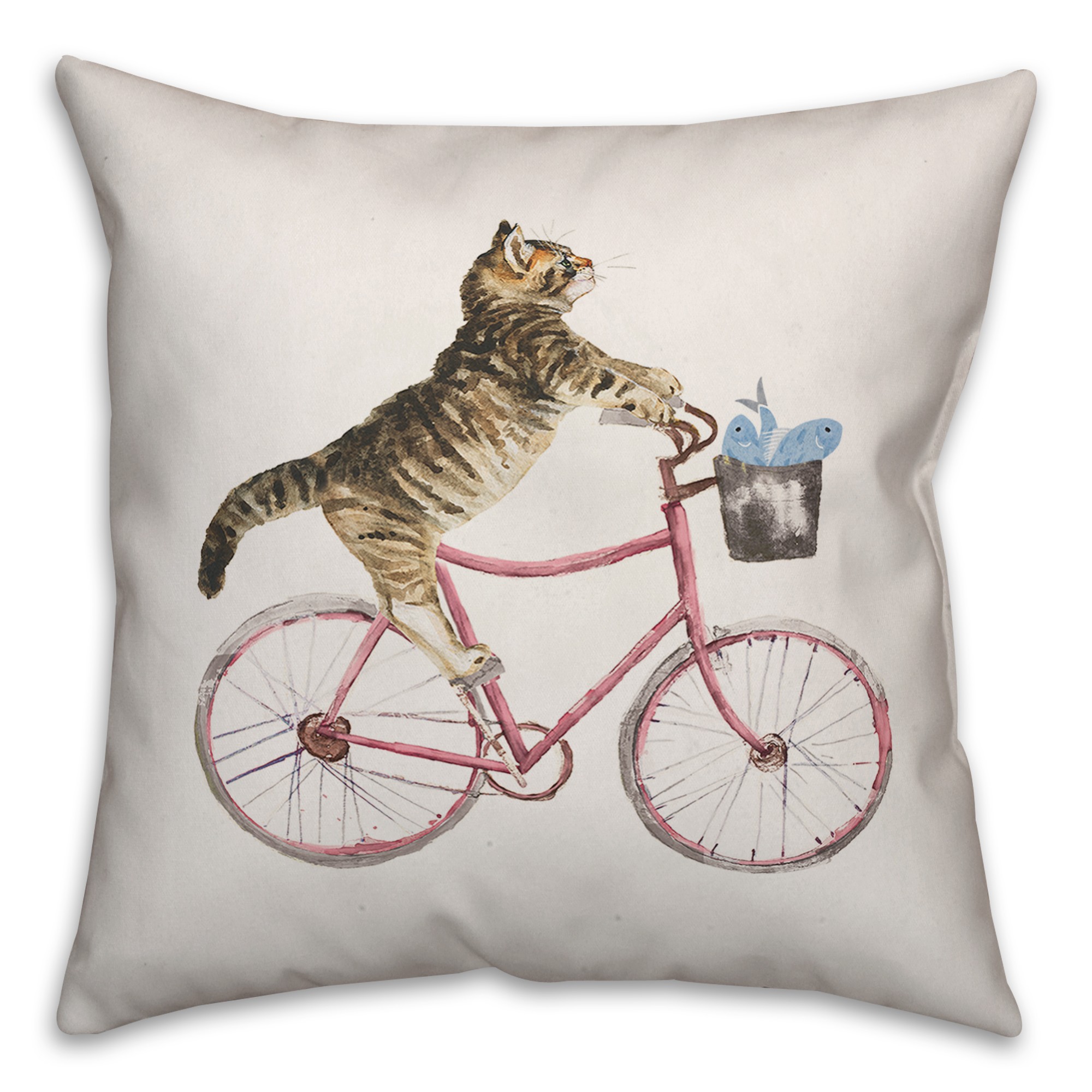 Cat on Bike 18x18 Spun Poly Pillow