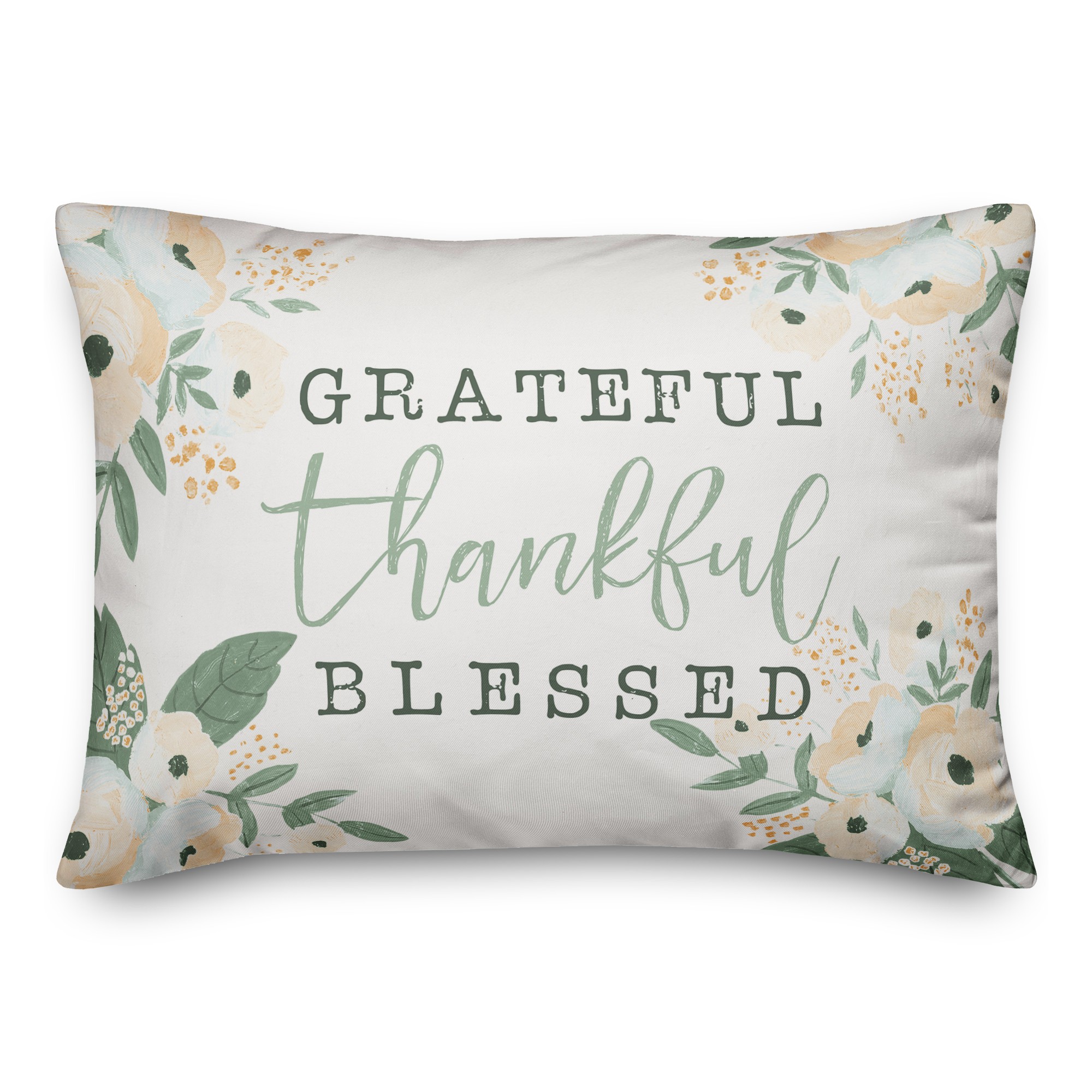 Grateful Thankful & Blessed Fall Floral 14x20 Spun Poly Pillow
