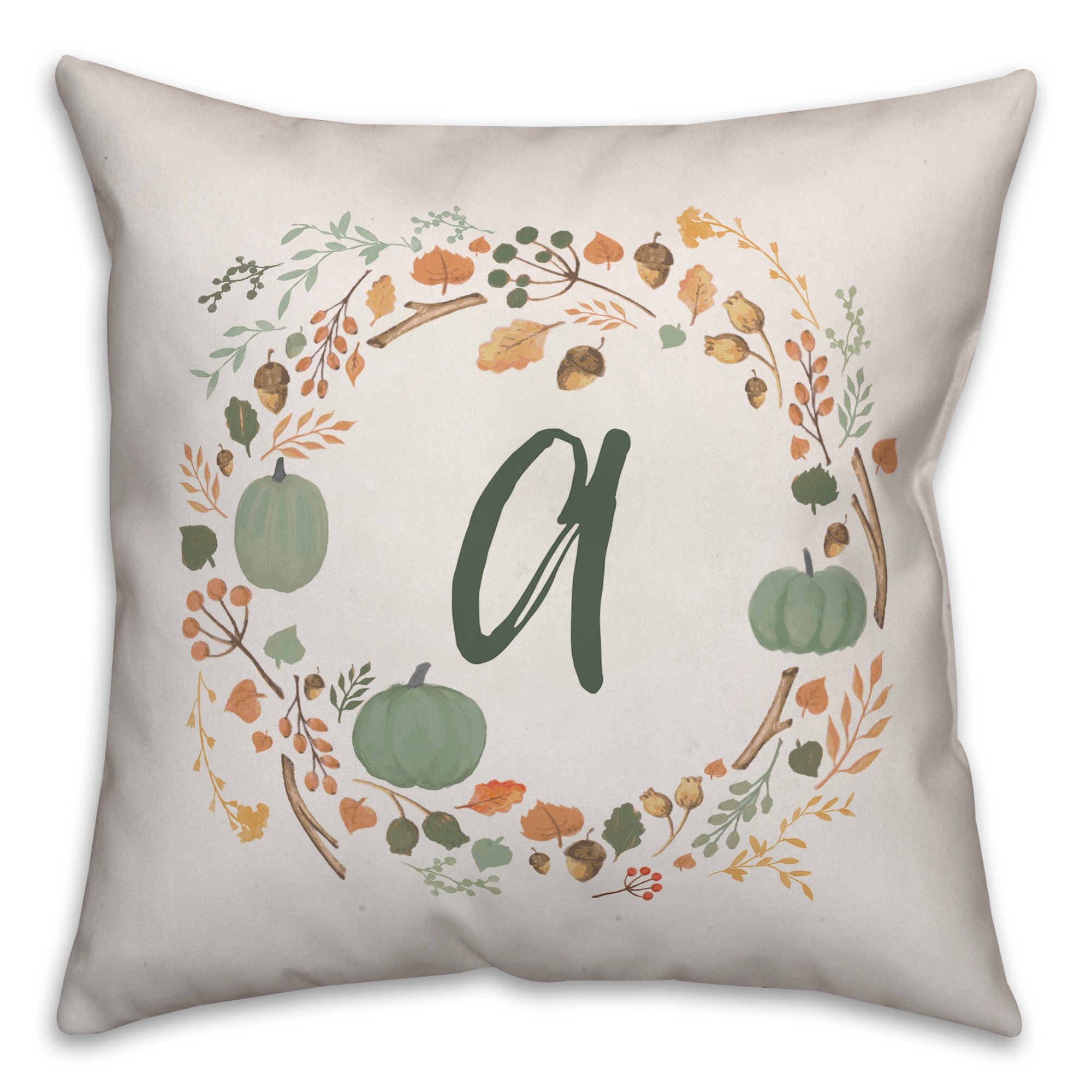Fall Monogram Wreath 18x18 Personalized Spun Poly Pillow