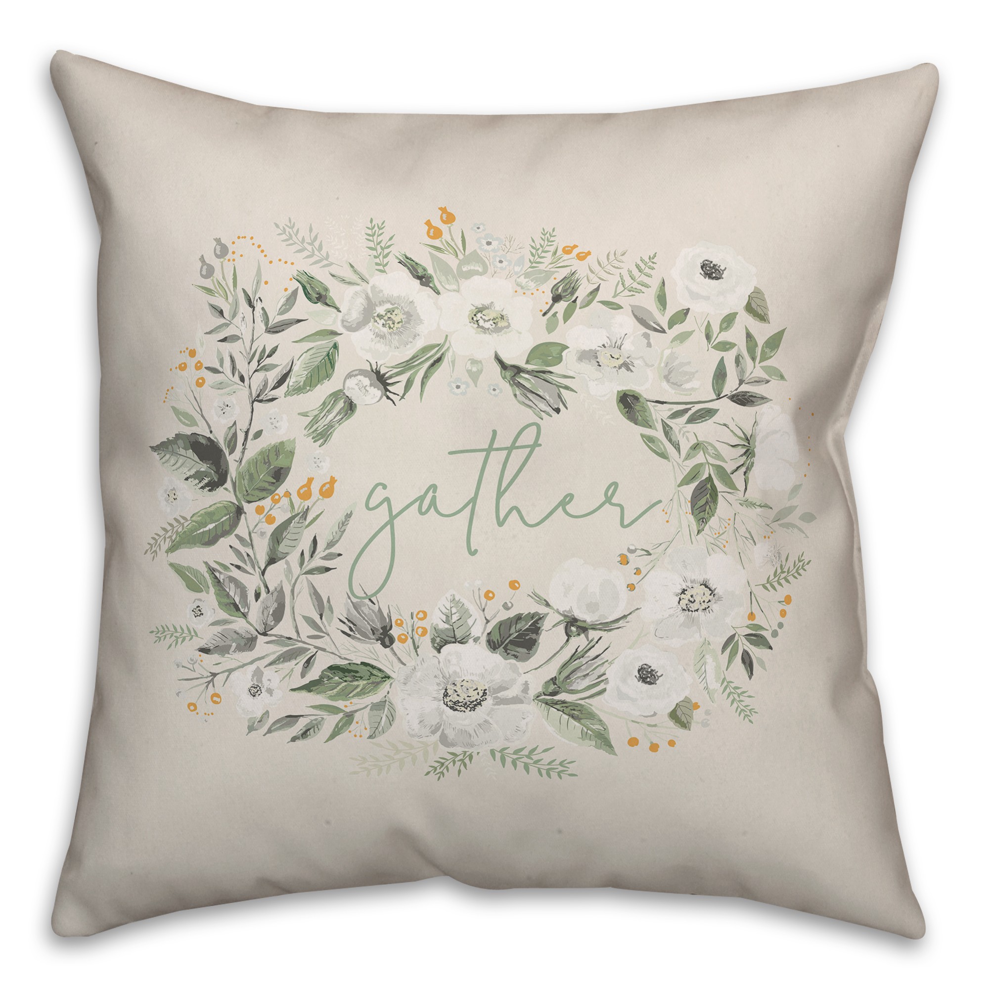 Gather Sage Floral Wreath 18x18 Spun Poly Pillow