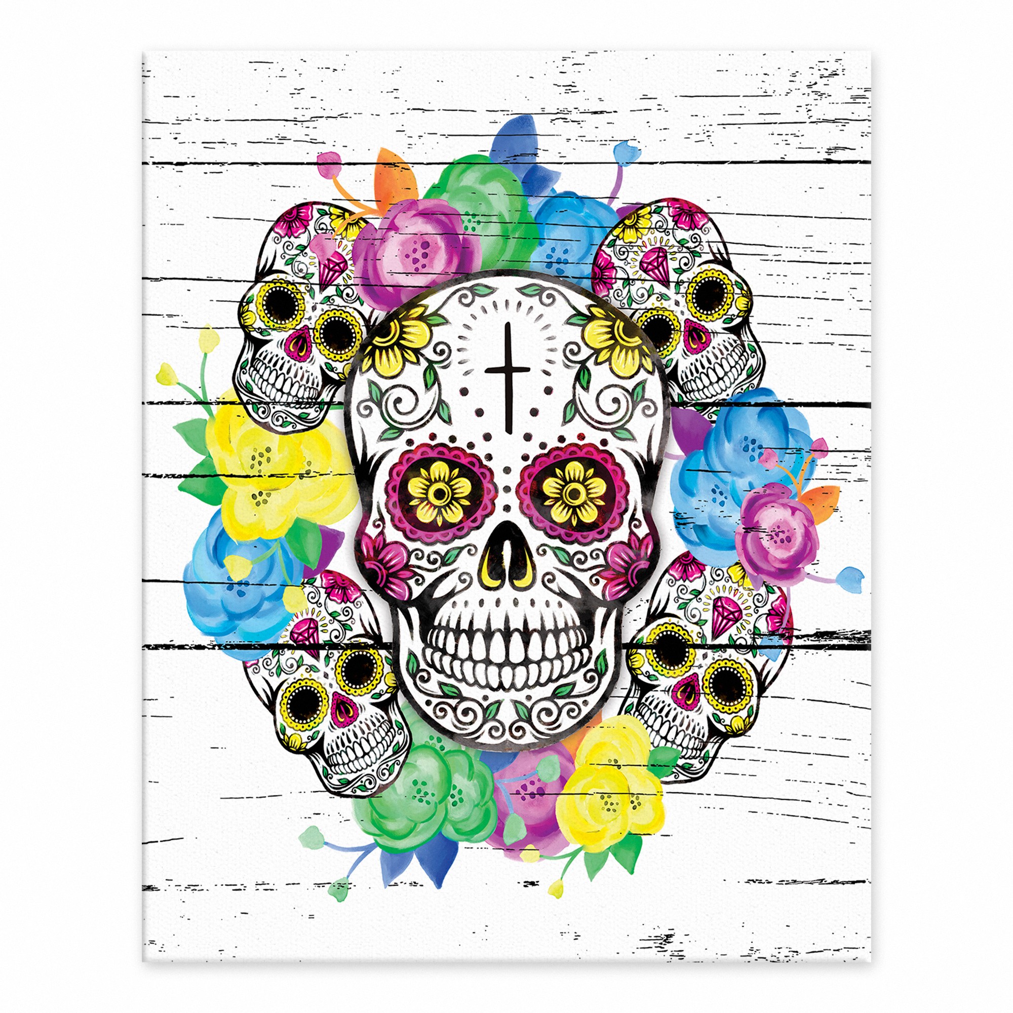 Sugar Skull Floral Wreath 8x10 Tabletop Canvas