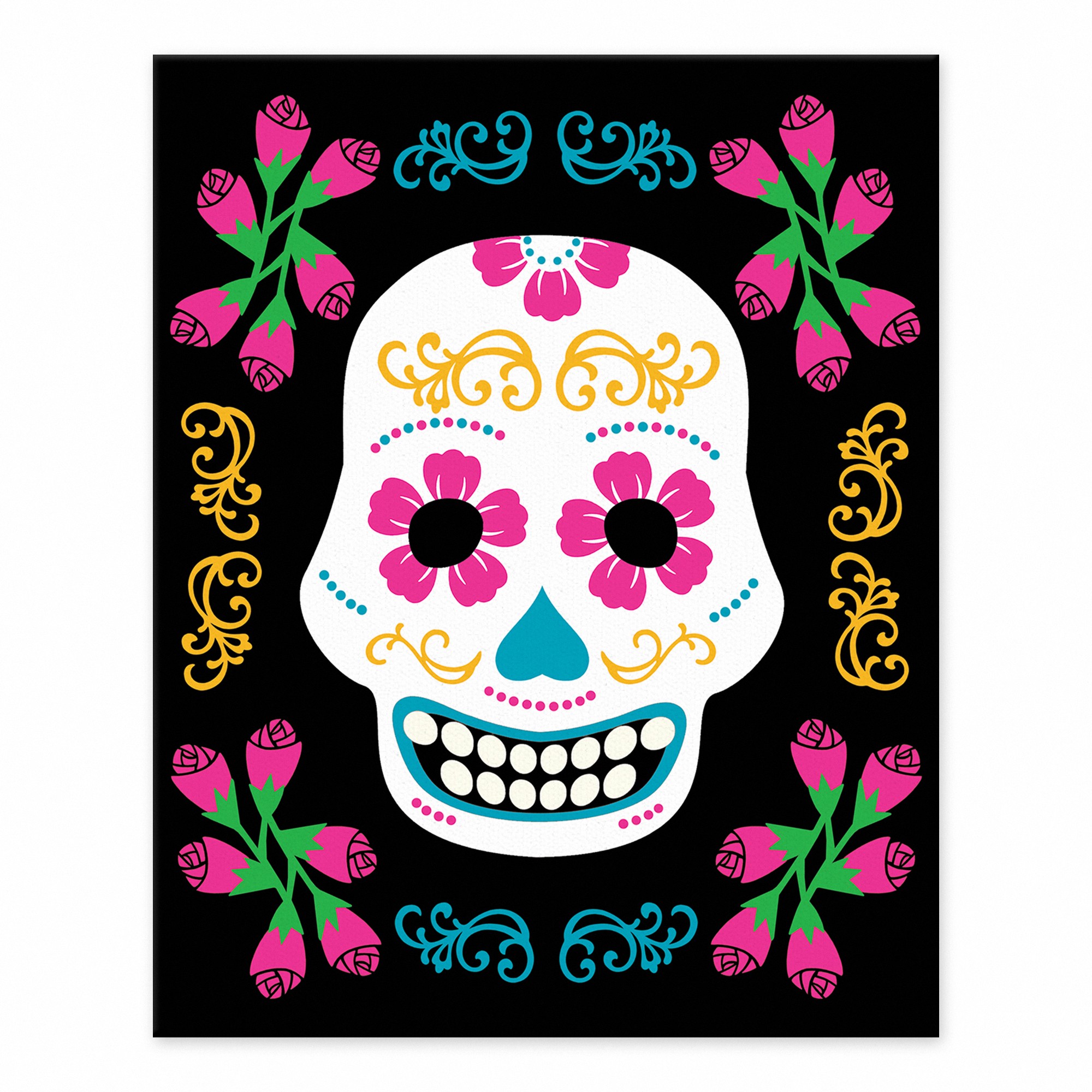 Graphic Sugar Skull with Wreath 8x10 Tabletop Canvas
