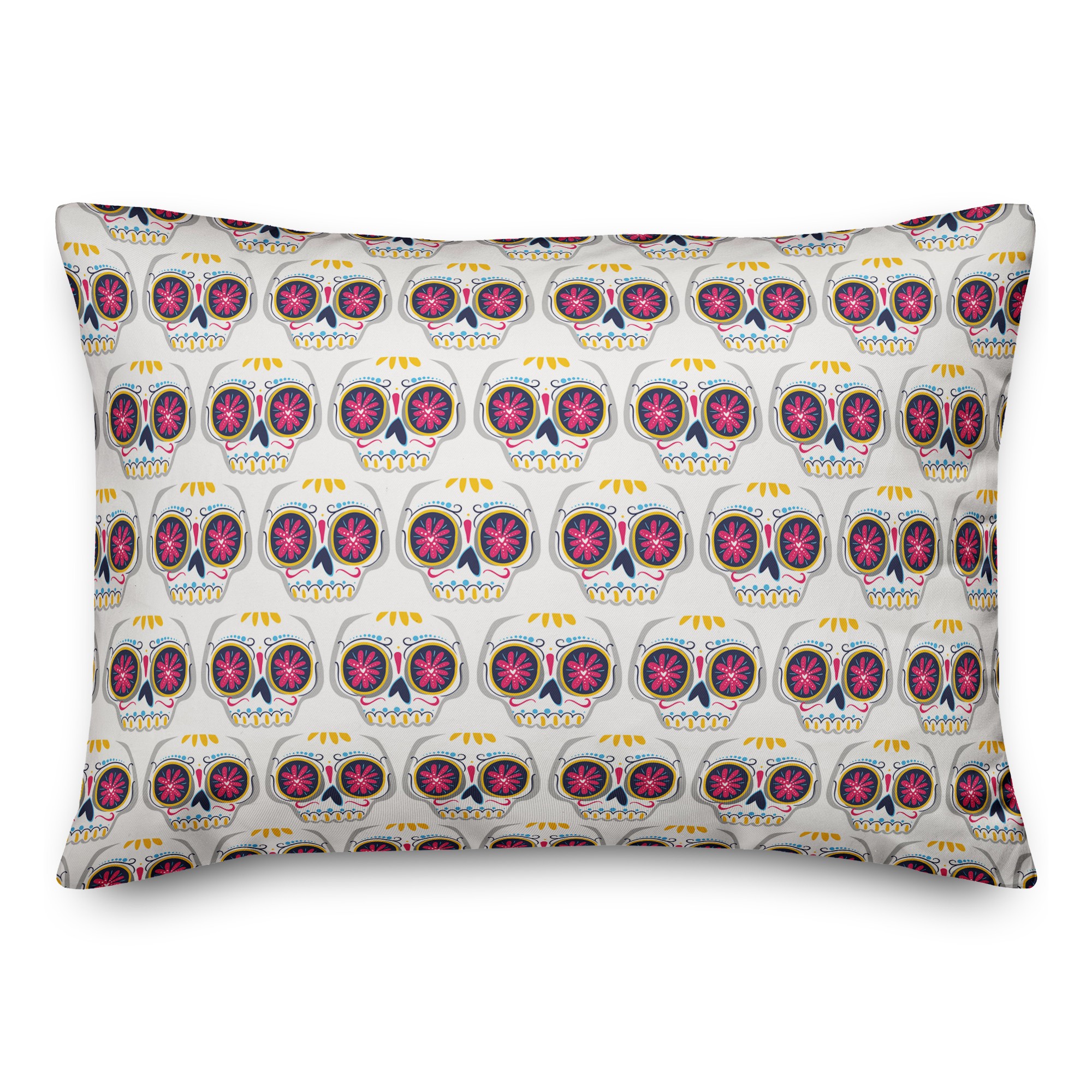 Pink Floral Sugar Skull Pattern 14x20 Spun Poly Pillow