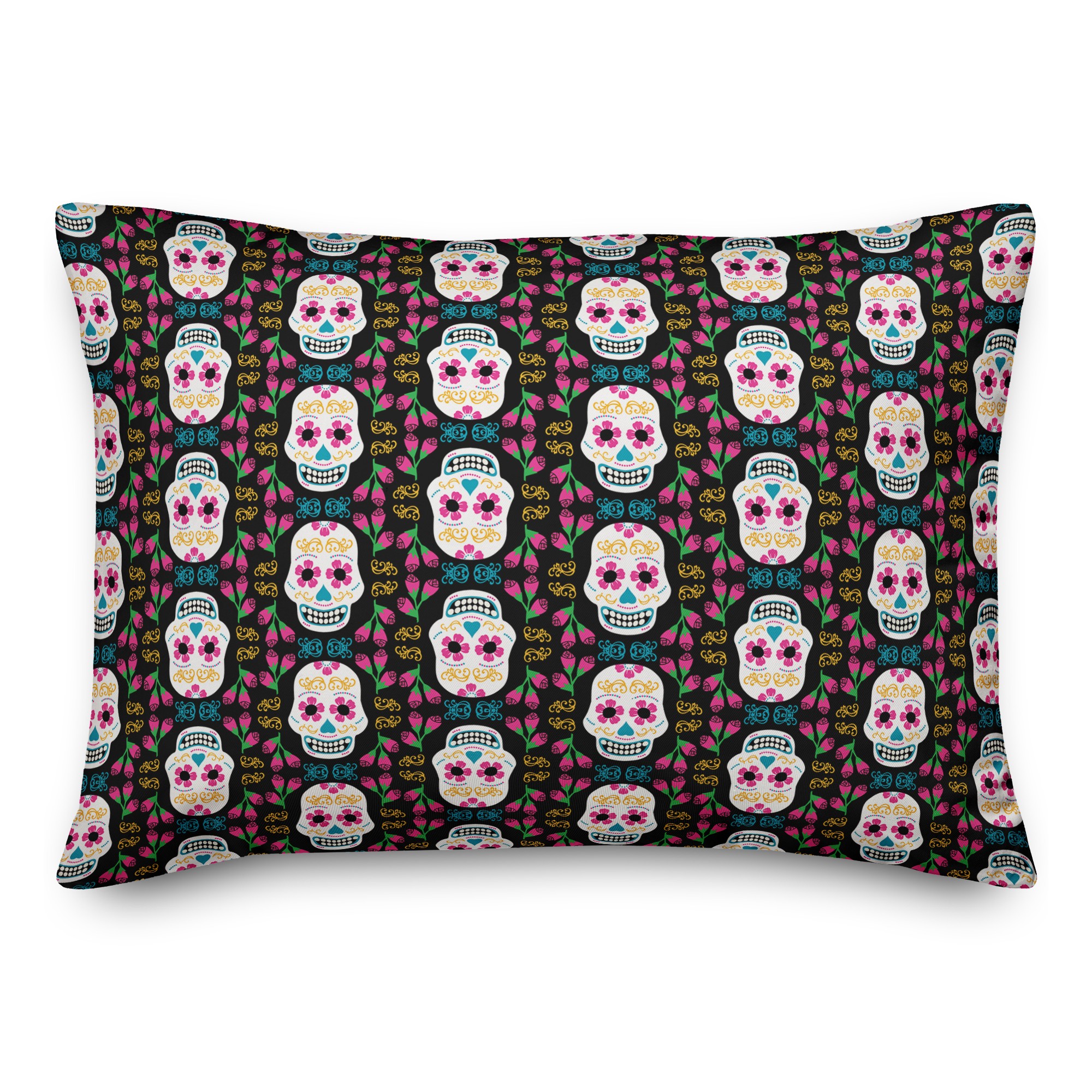 Graphic Sugar Skull with Wreath Pattern 14x20 Spun Poly Pillow