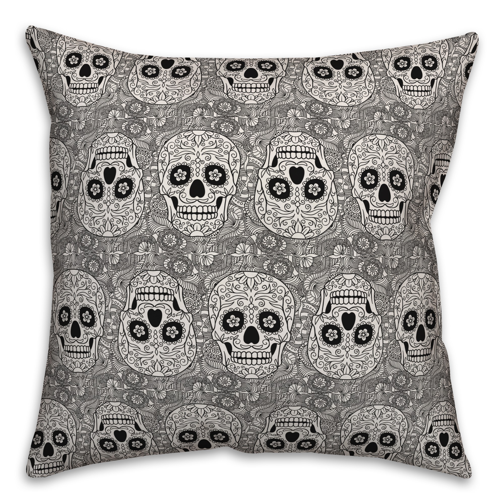 Monochromatic Skull Pattern 18x18 Spun Poly Pillow