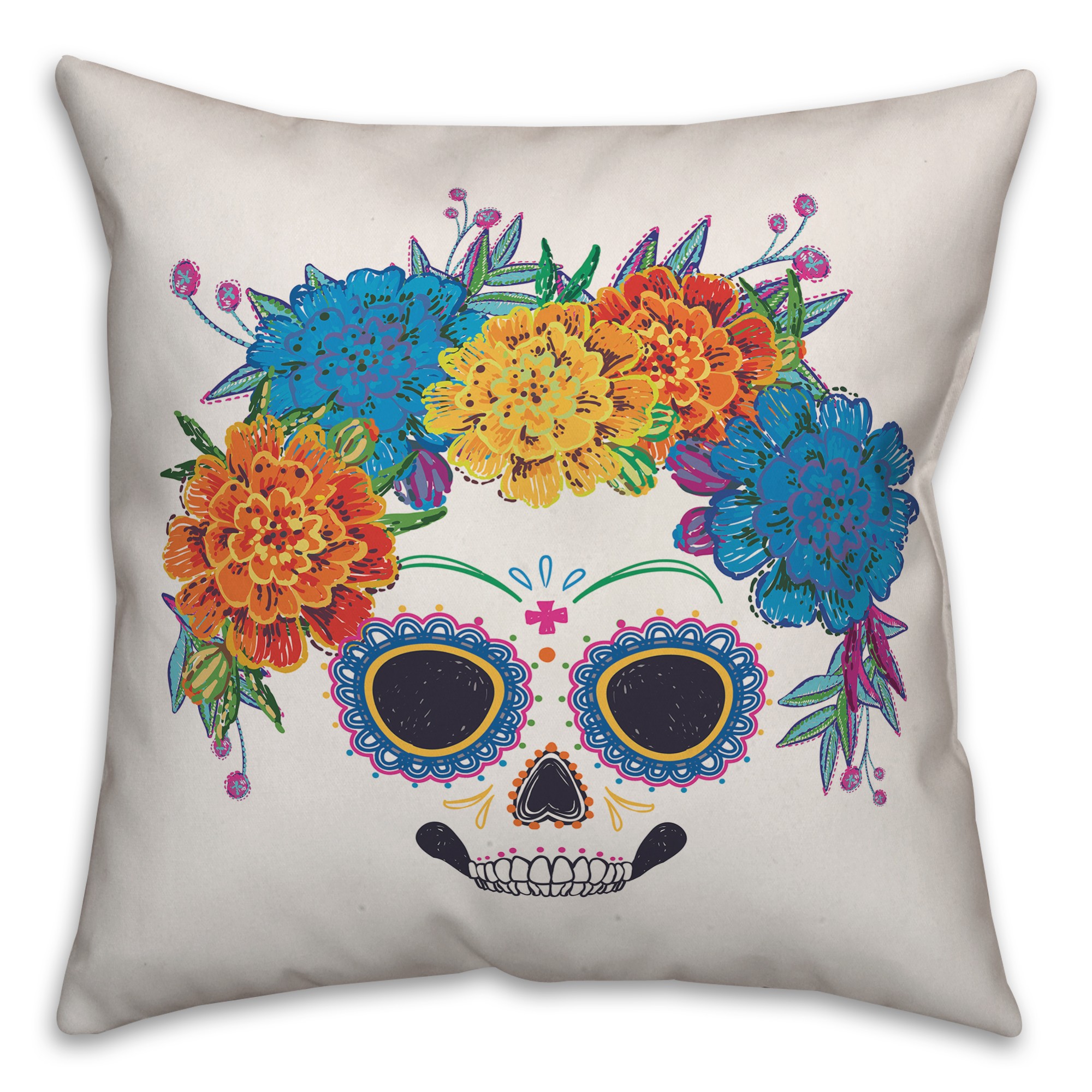 Day of the Dead Floral Headpiece 18x18 Spun Poly Pillow