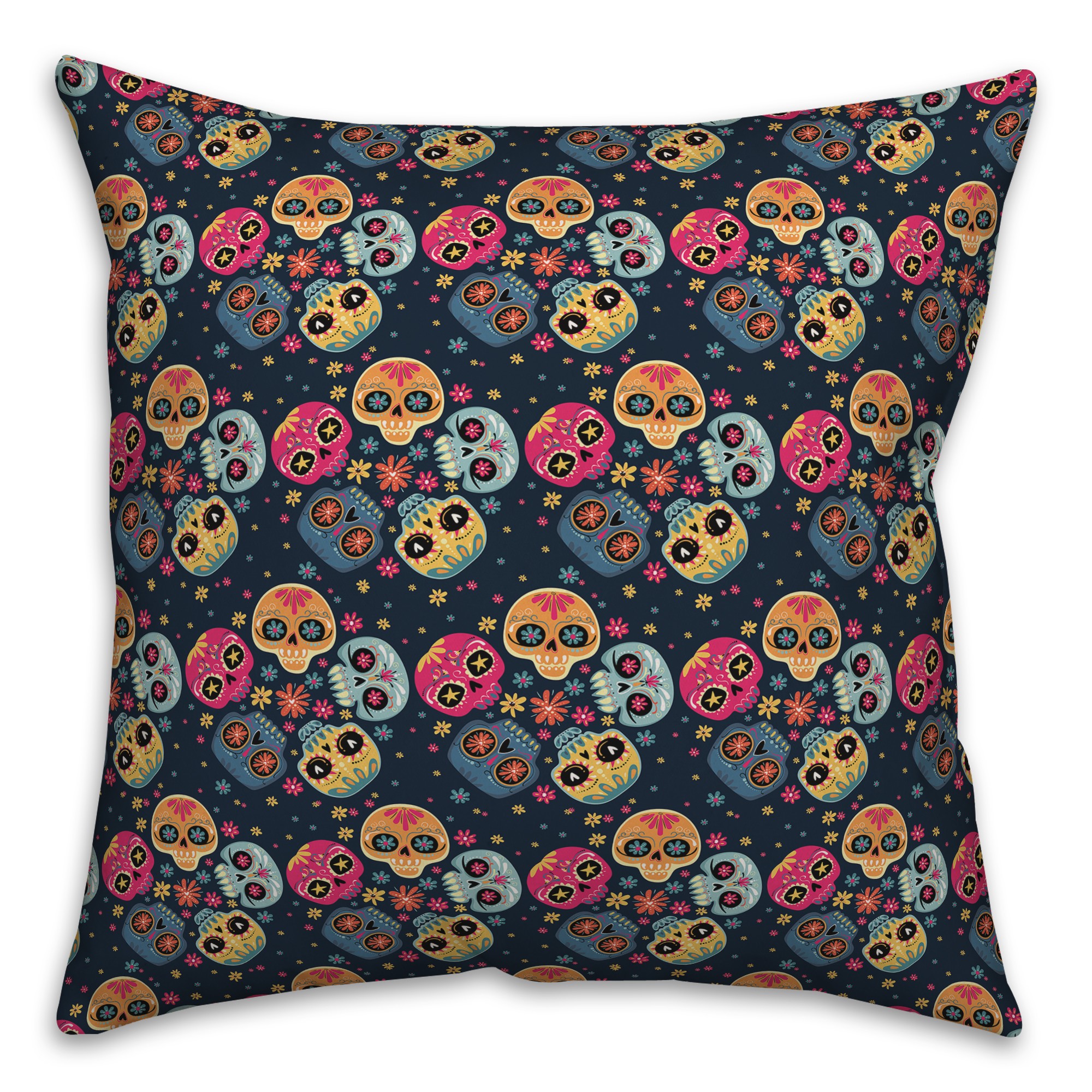Circular Sugar Skull Pattern 18x18 Spun Poly Pillow
