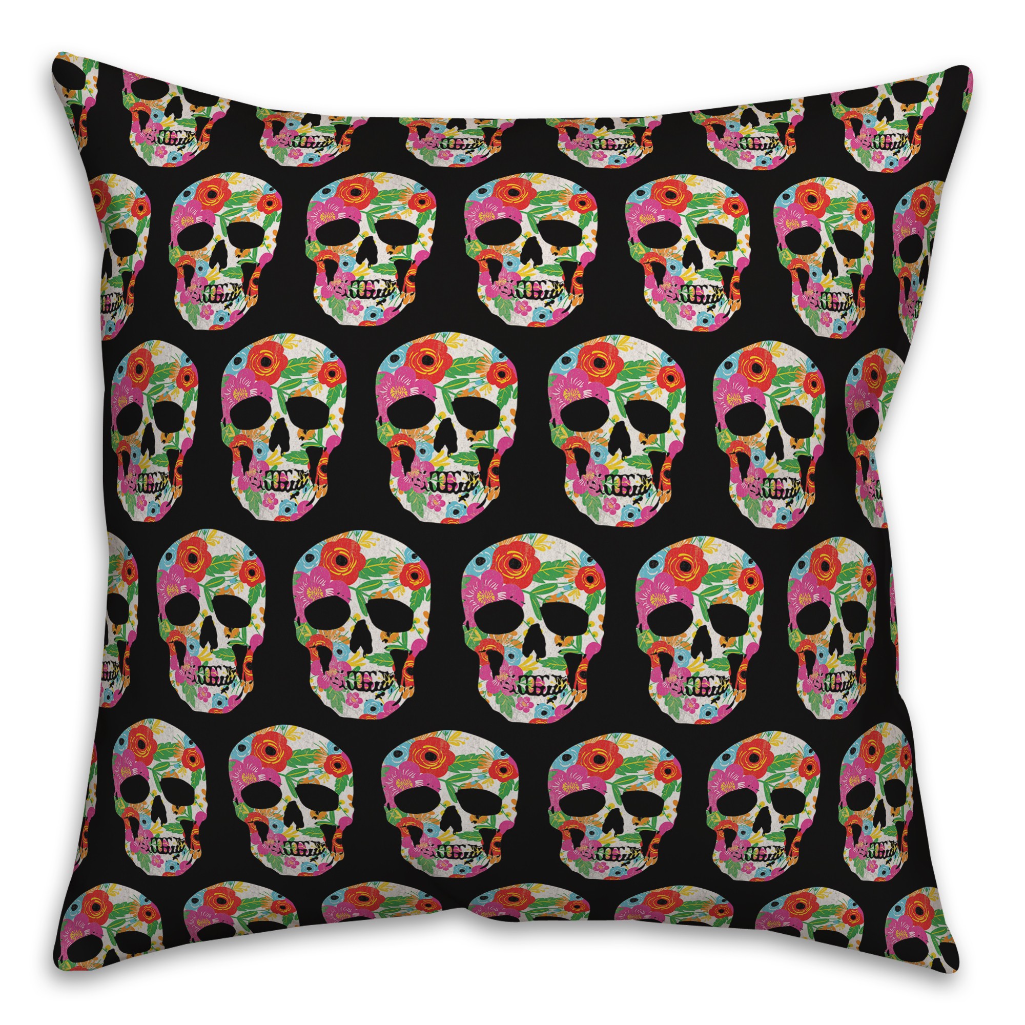 Floral Skull Pattern 18x18 Spun Poly Pillow
