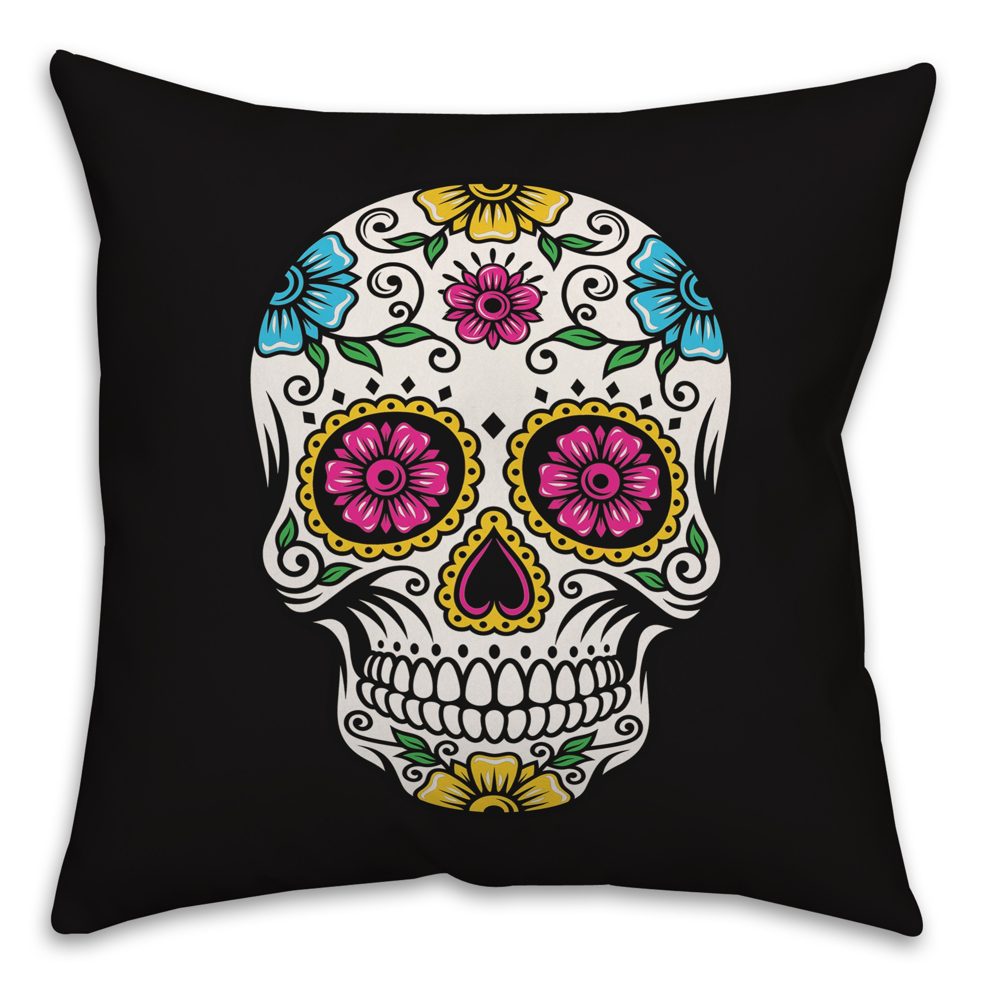 Bright Sugar Skull 18x18 Spun Poly Pillow