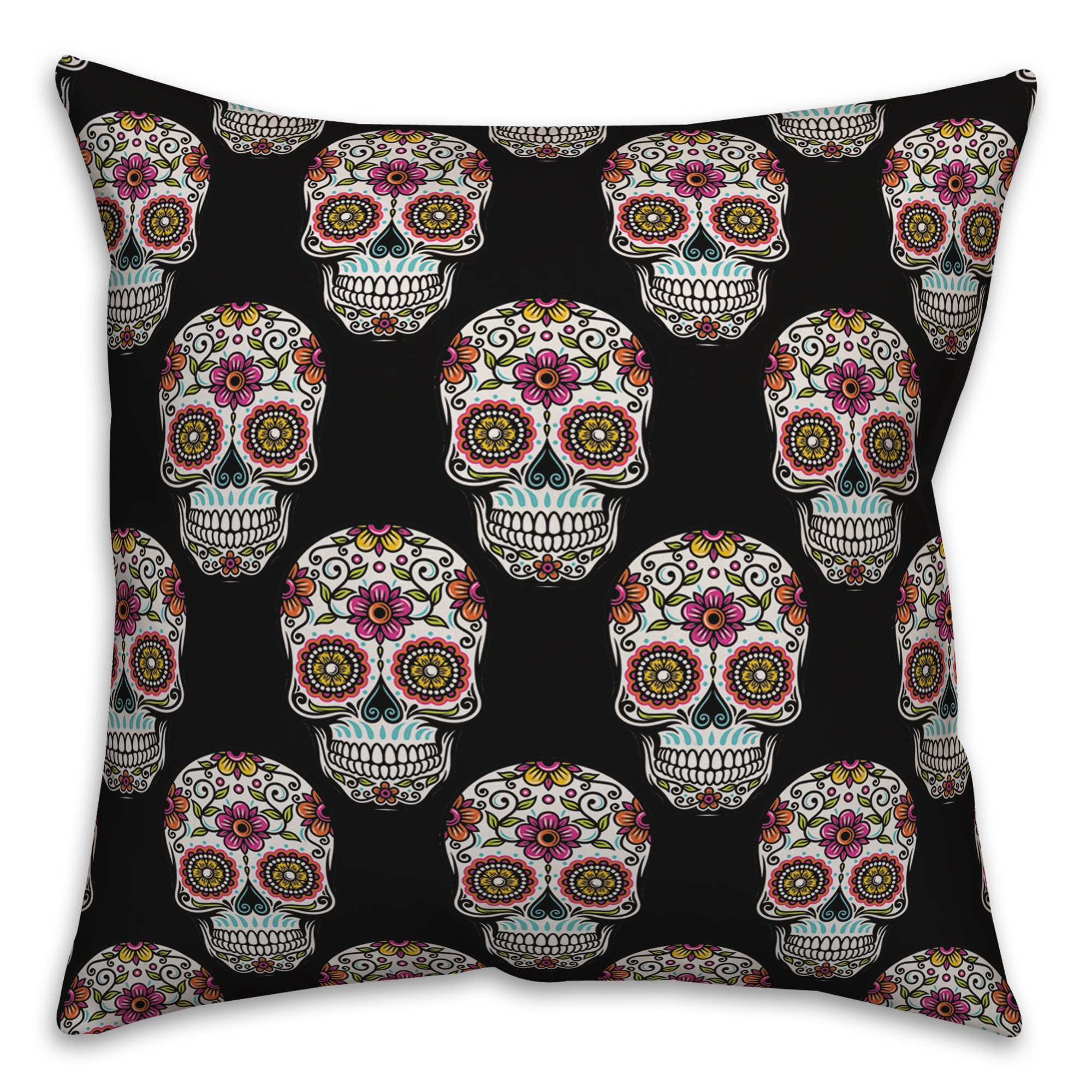 Floral Sugar Skull Pattern 18x18 Spun Poly Pillow