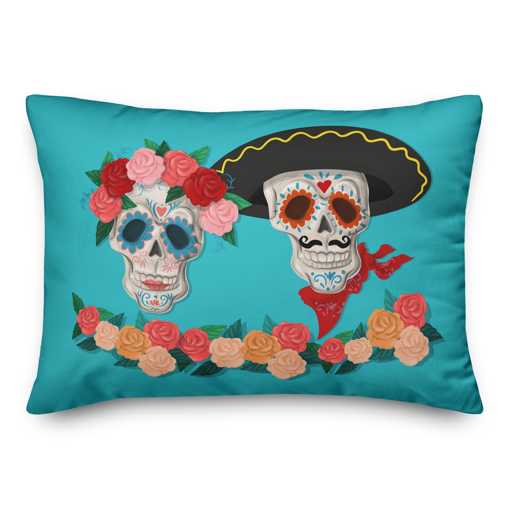 Floral Skull Couple 14x20 Spun Poly Pillow