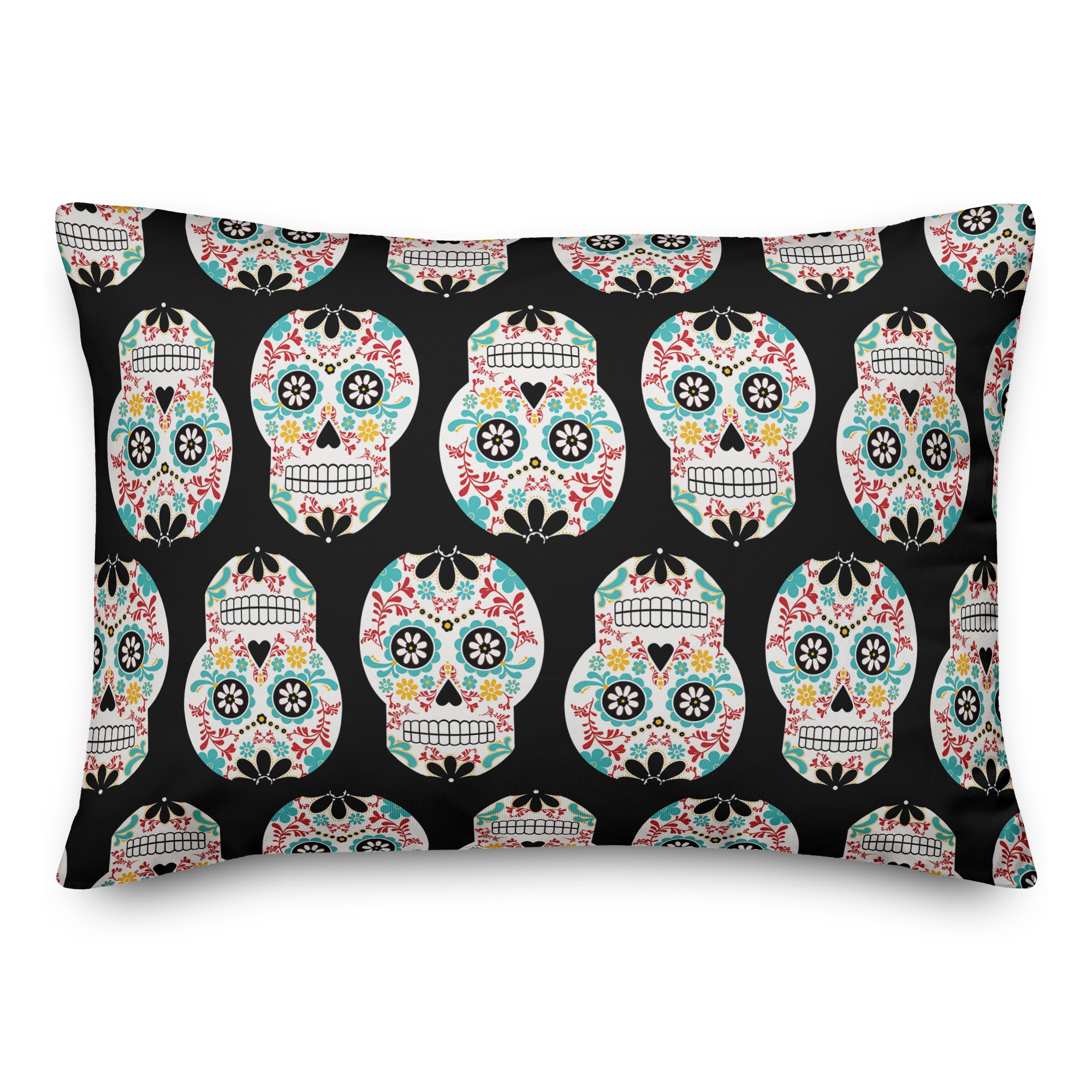 Floral Sugar Skull Pattern 14x20 Spun Poly Pillow