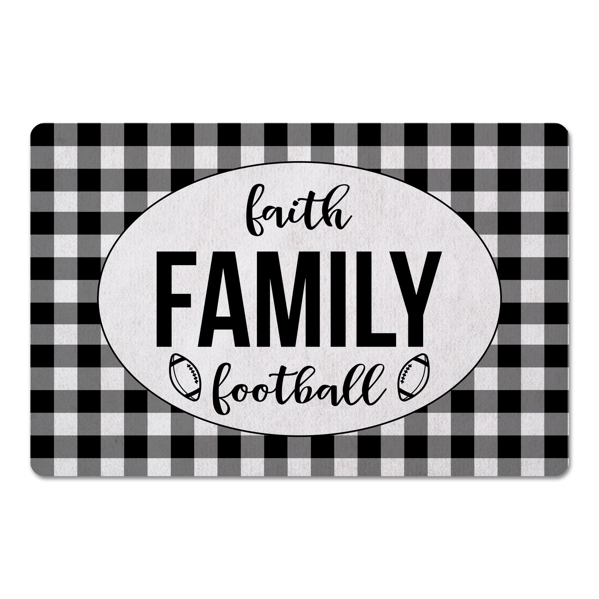 Black Buffalo Check Faith Family Football 27x18 Floor Mat