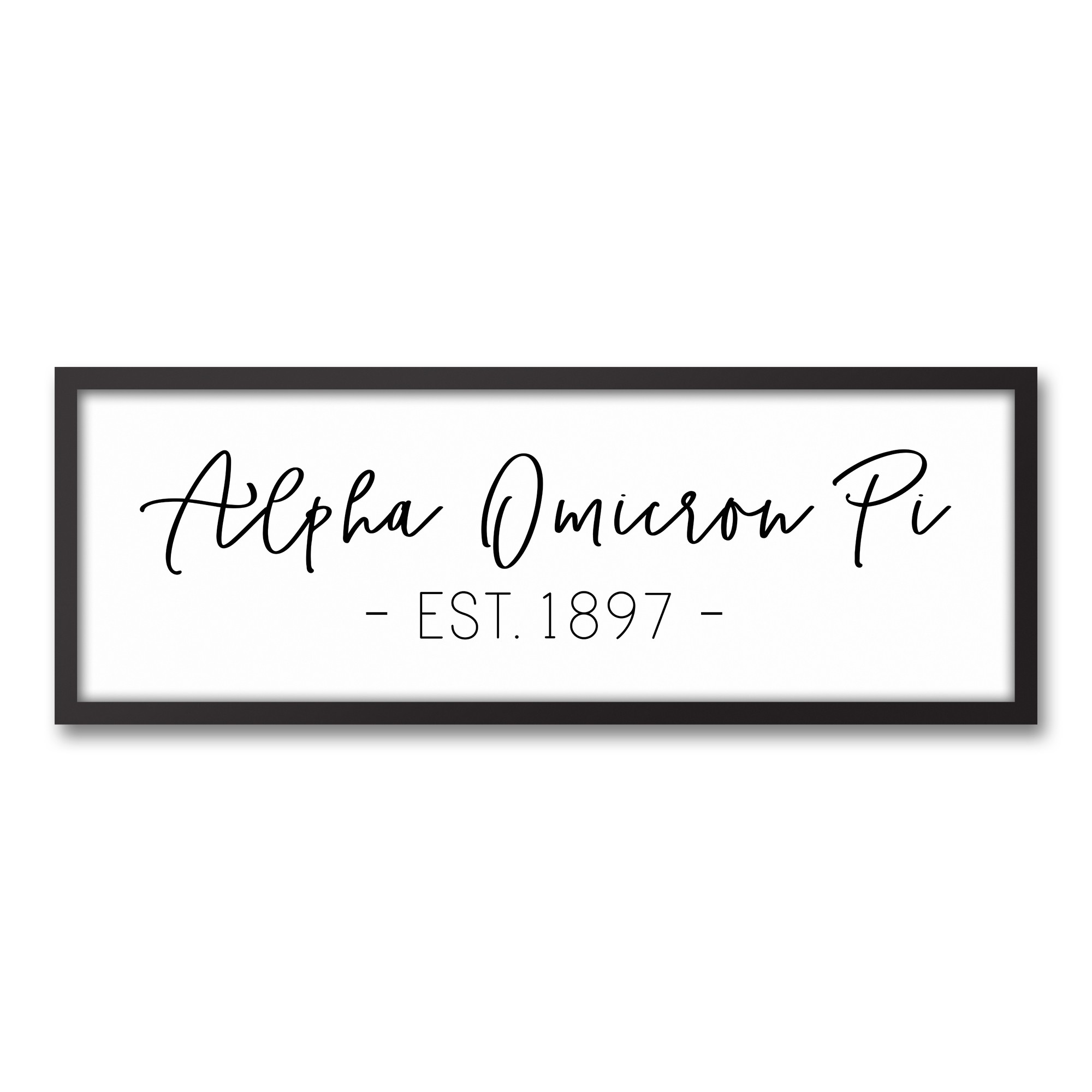 Alpha Omicron Pi Simple Script 12x36 Black Framed Canvas