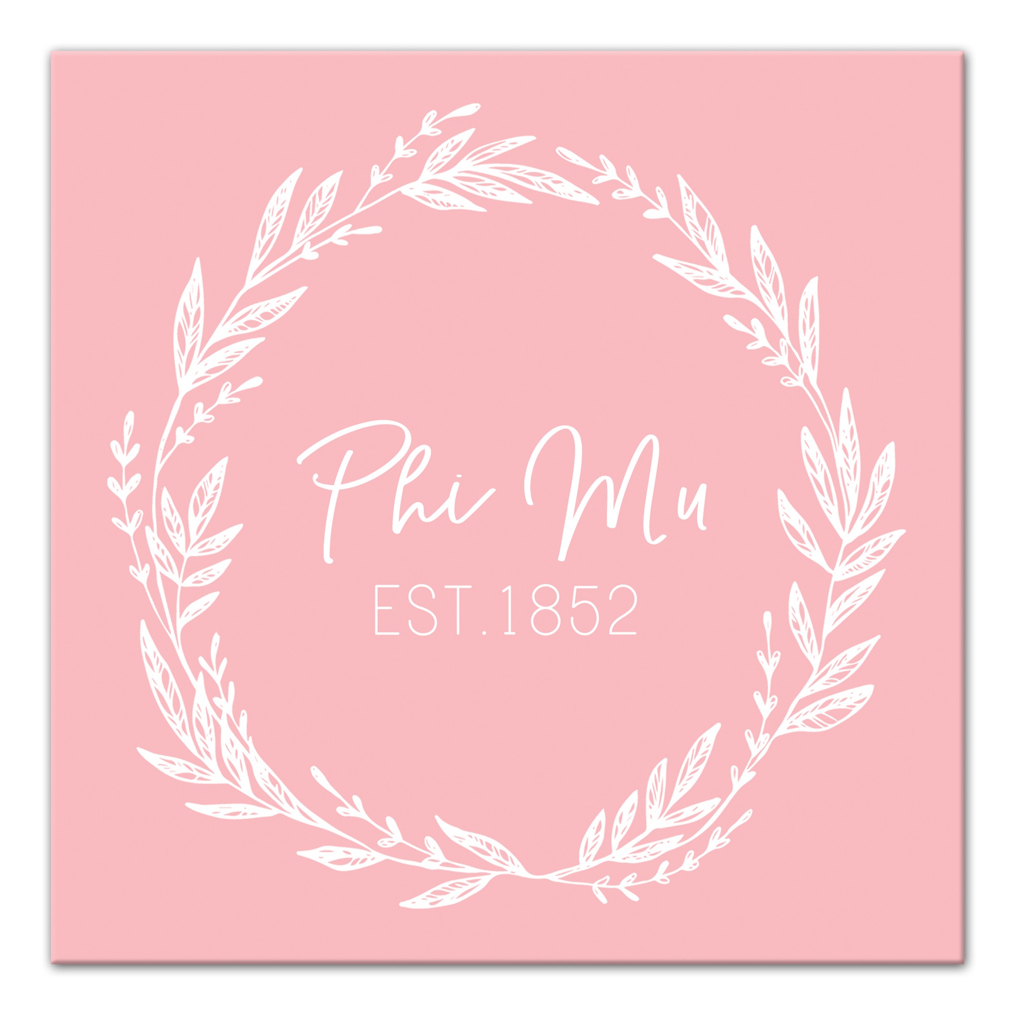 Phi Mu Blush Wreath 12x12 Canvas Wall Art