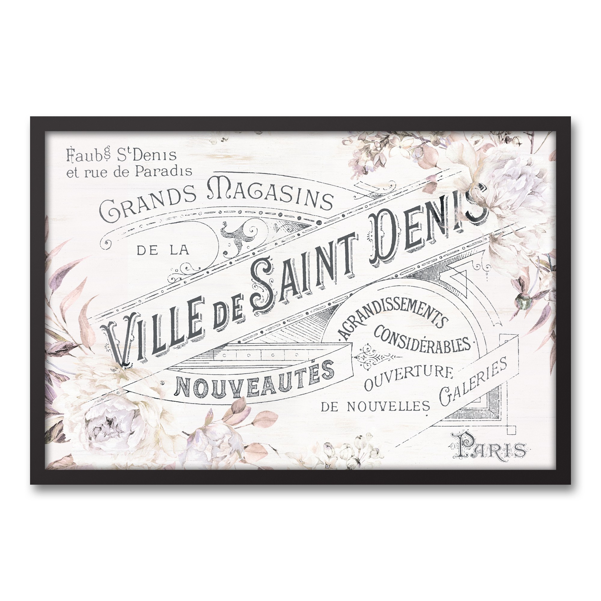 Ville De Saint Denis Floral 20x30 Black Framed Canvas