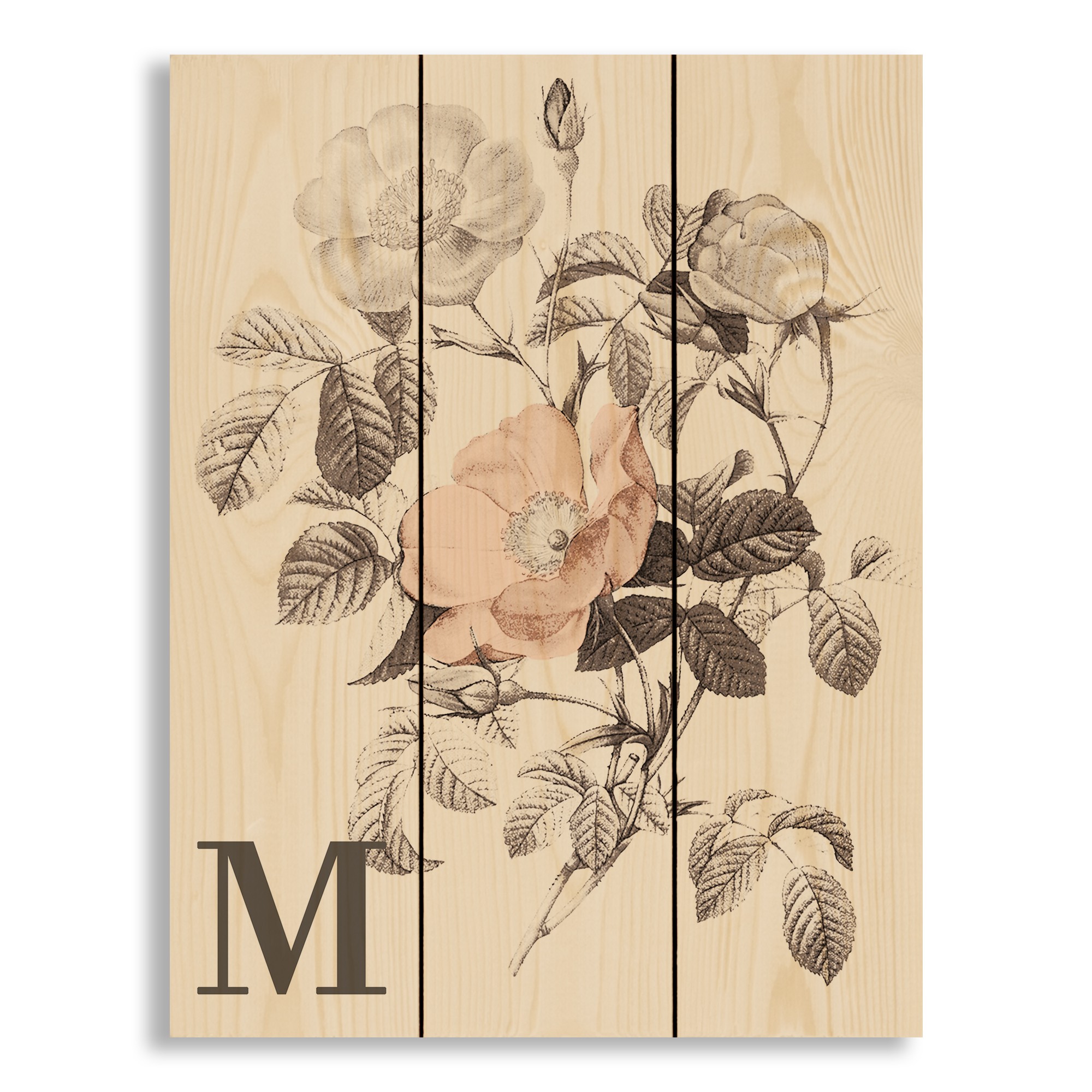 Soft Botanical Monogram Pallet Wood Art 10.5x14 Personalized Pallet Wood Art