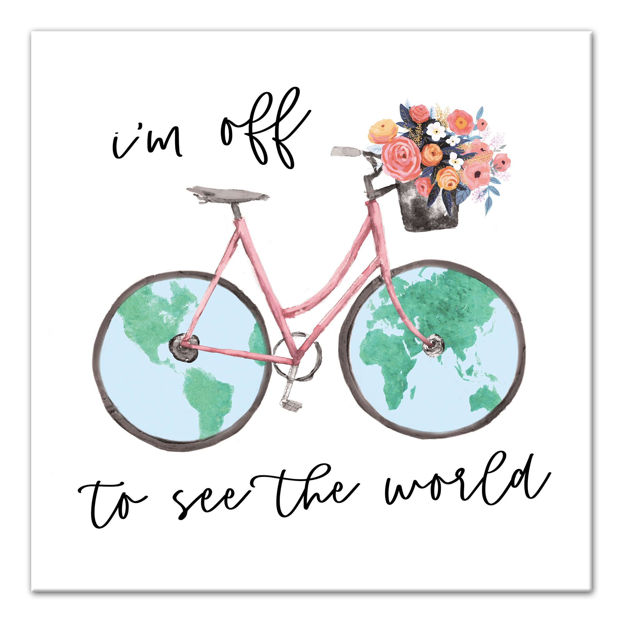 Off To See the World Flower Bike 20x20 Canvas Wall Art