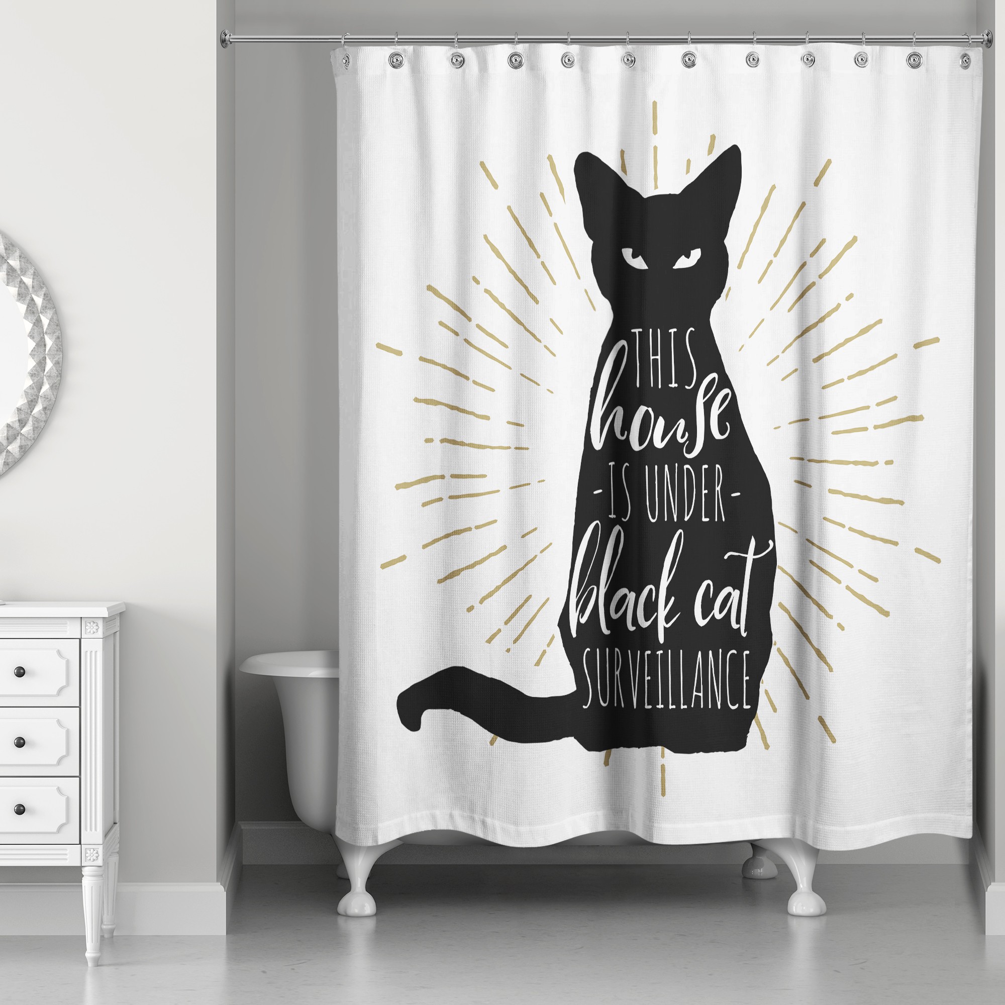 Black Cat House 71x74 Shower Curtain