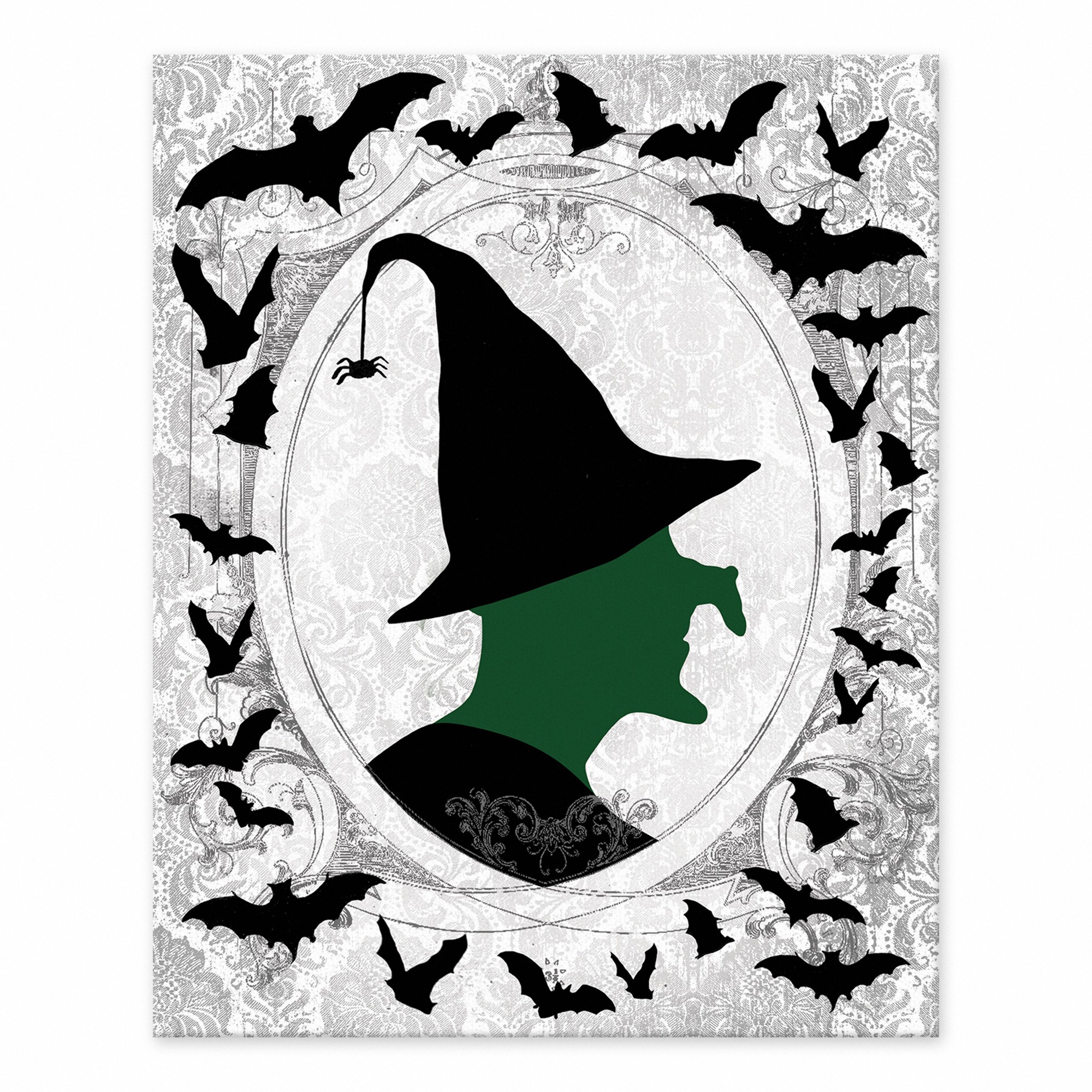 Witch and Bats 8x10 Tabletop Canvas