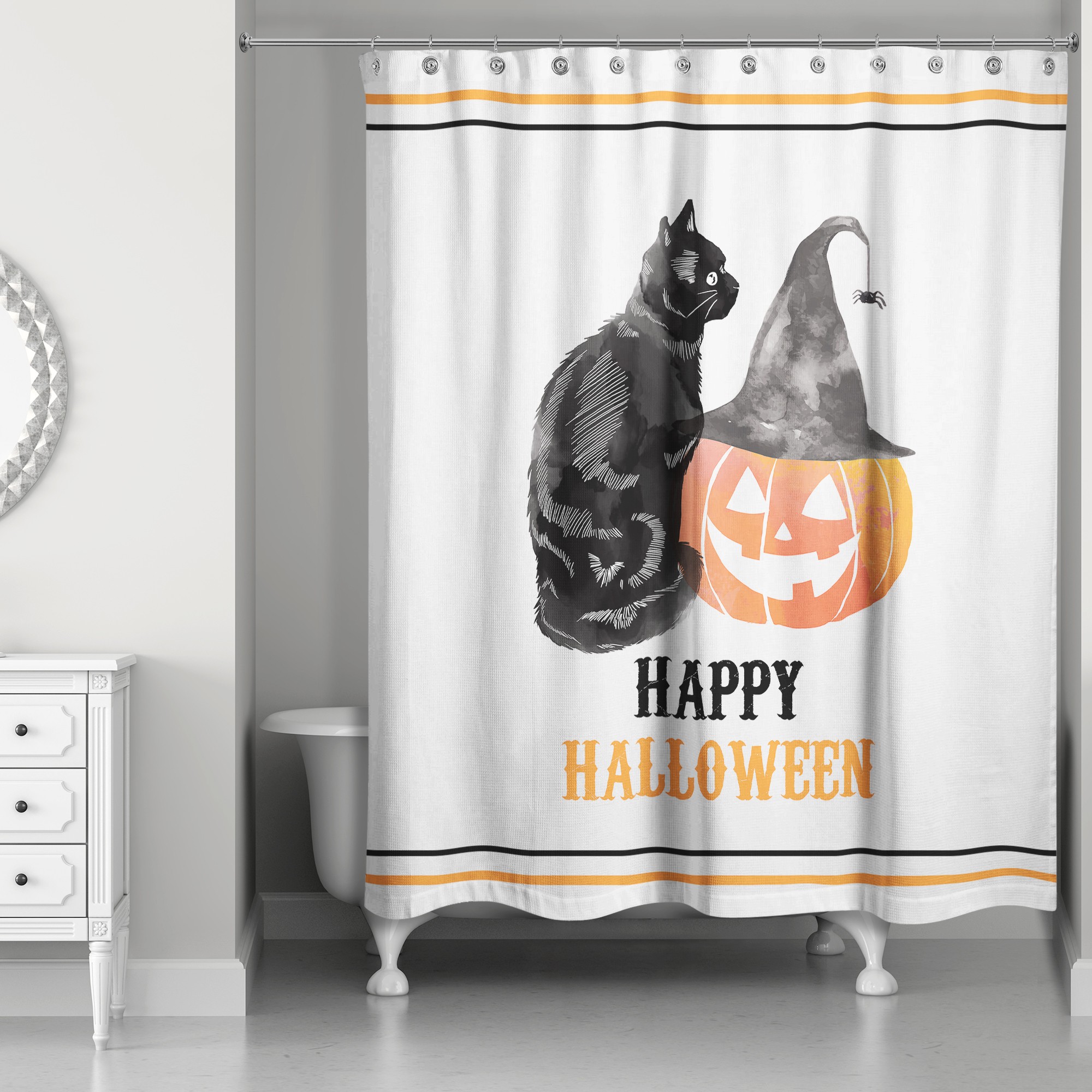 Happy Halloween Cat and Pumpkin 71x74 Shower Curtain