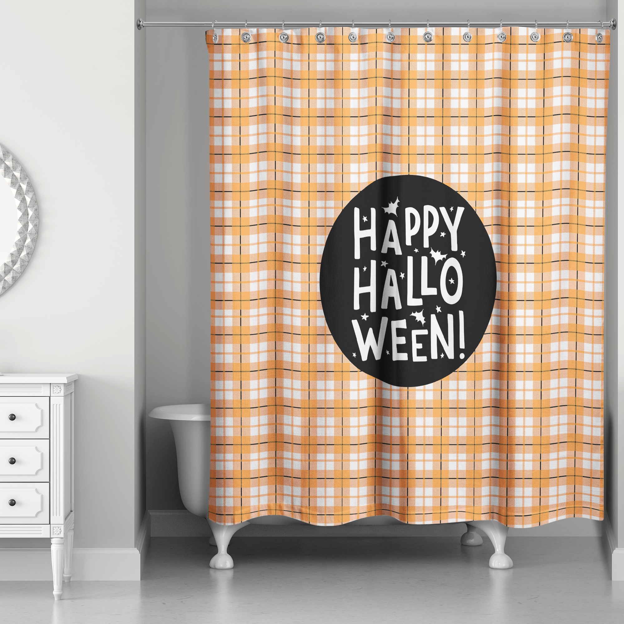 Happy Halloween Plaid 71x74 Shower Curtain