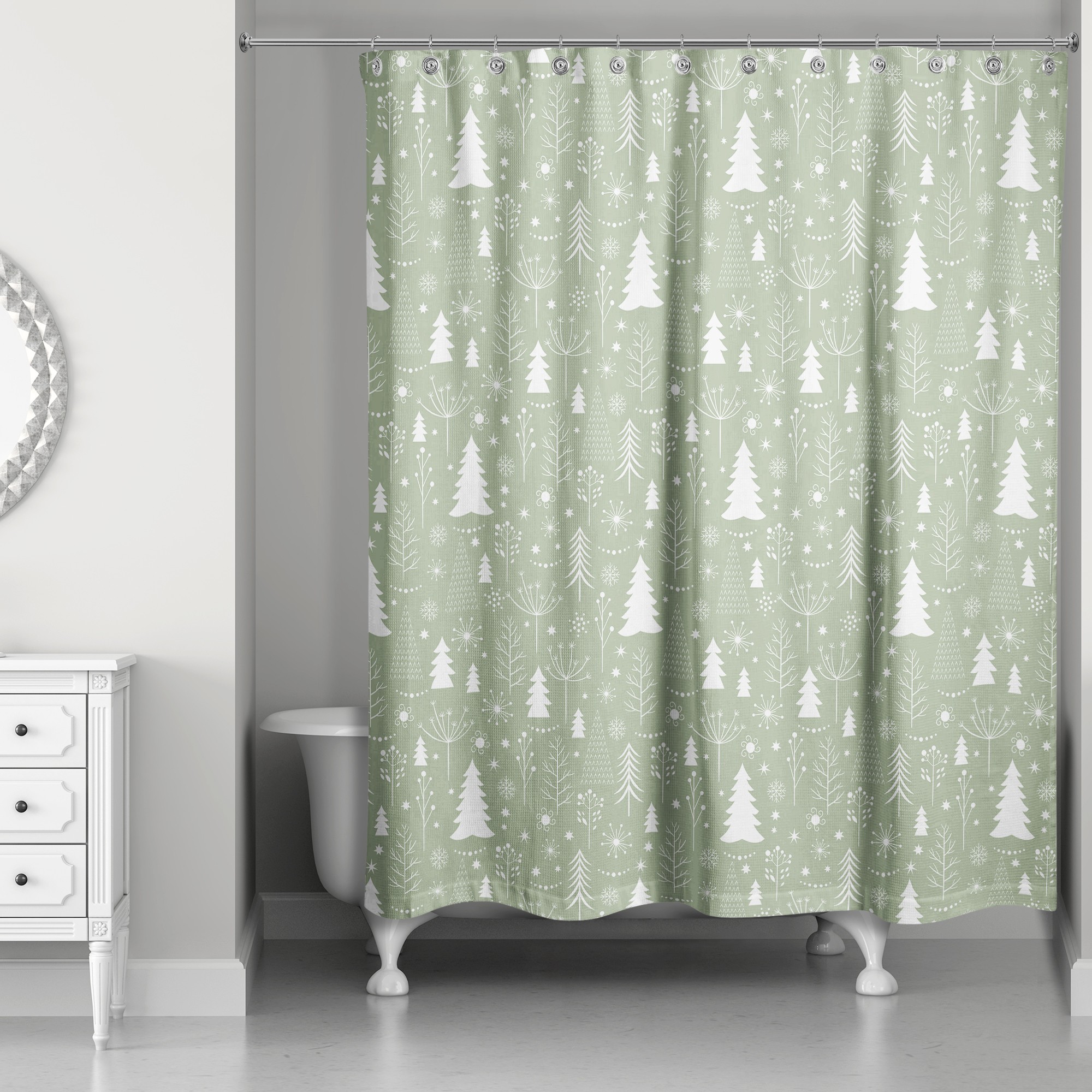Green Christmas Tree Pattern 71x74 Shower Curtain