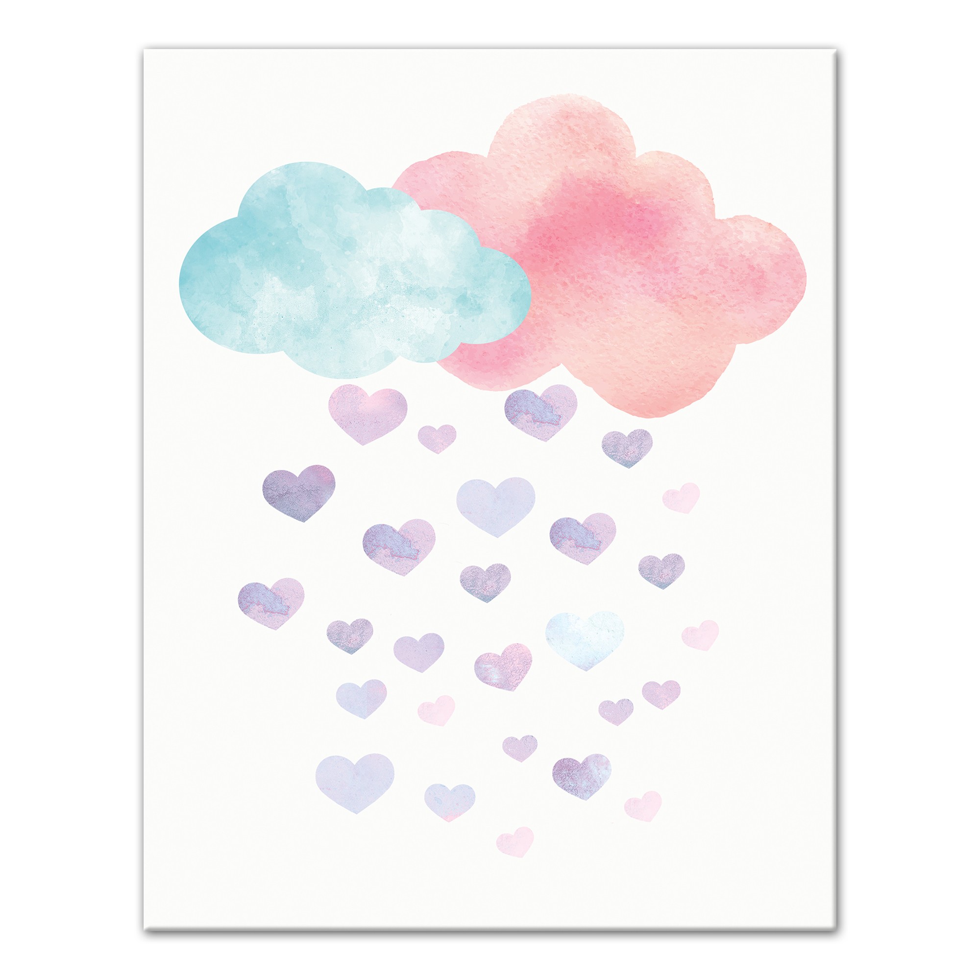 Watercolor Raining Hearts 11x14 Canvas Wall Art