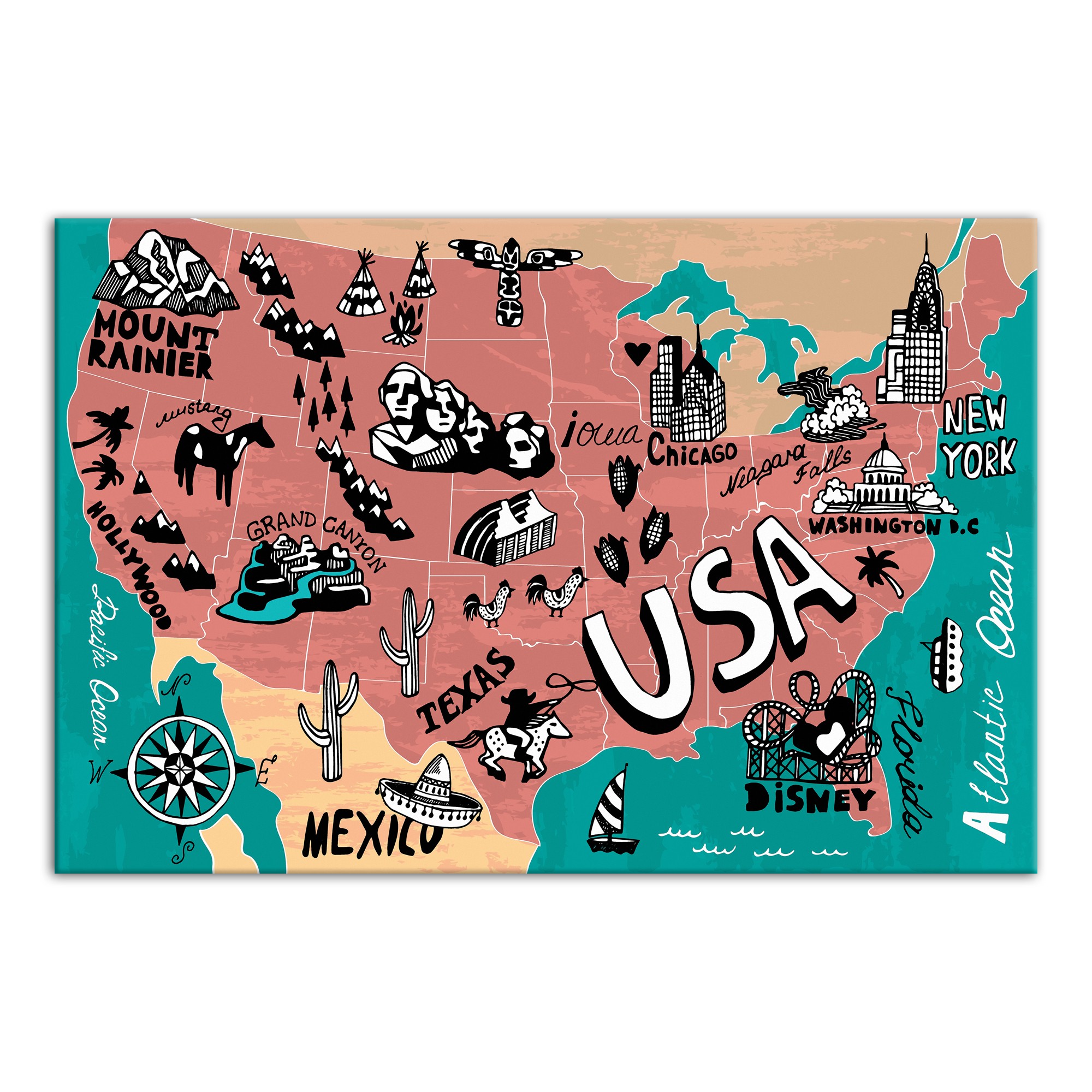USA Map 24x36 Canvas Wall Art