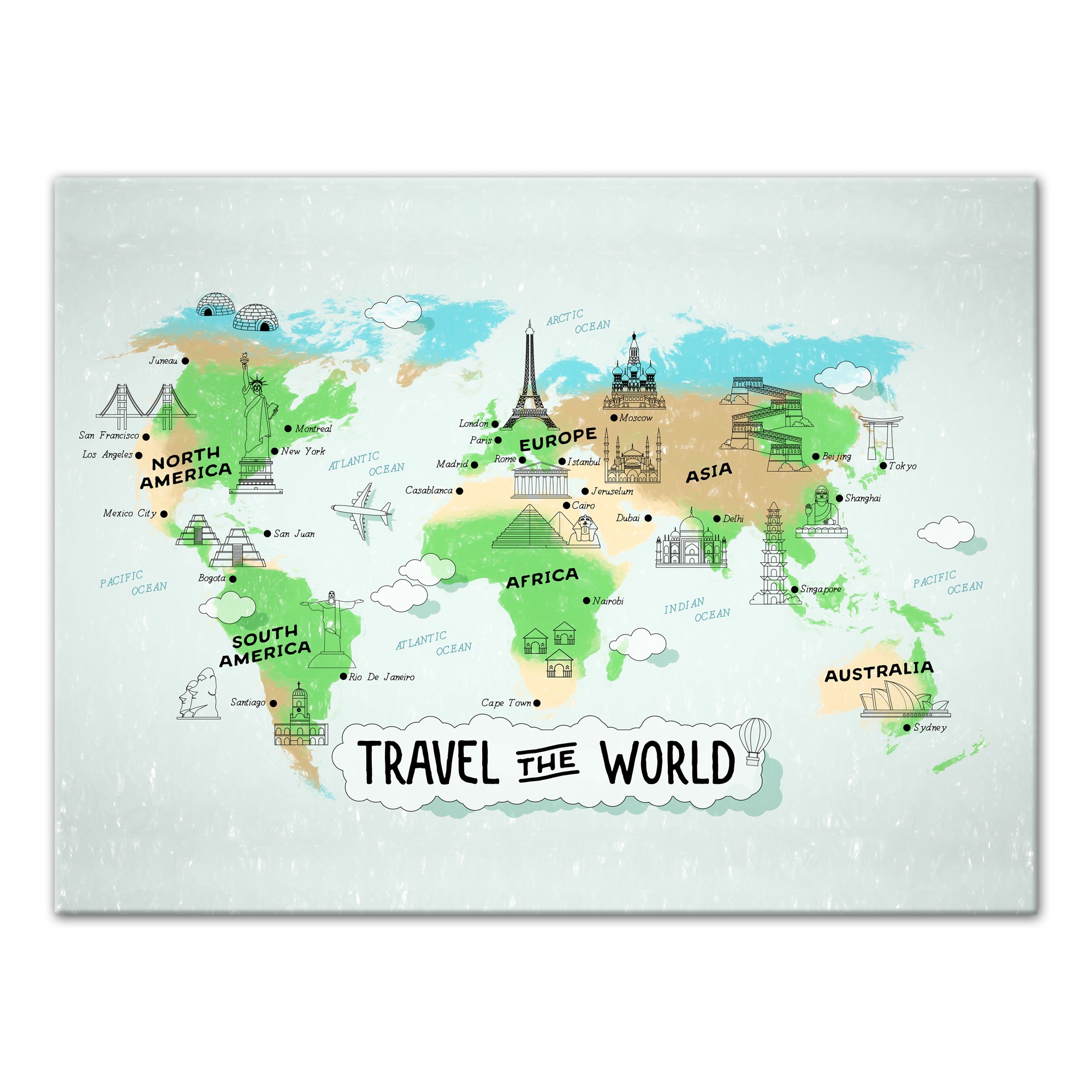 Travel the World Map 30x40 Canvas Wall Art