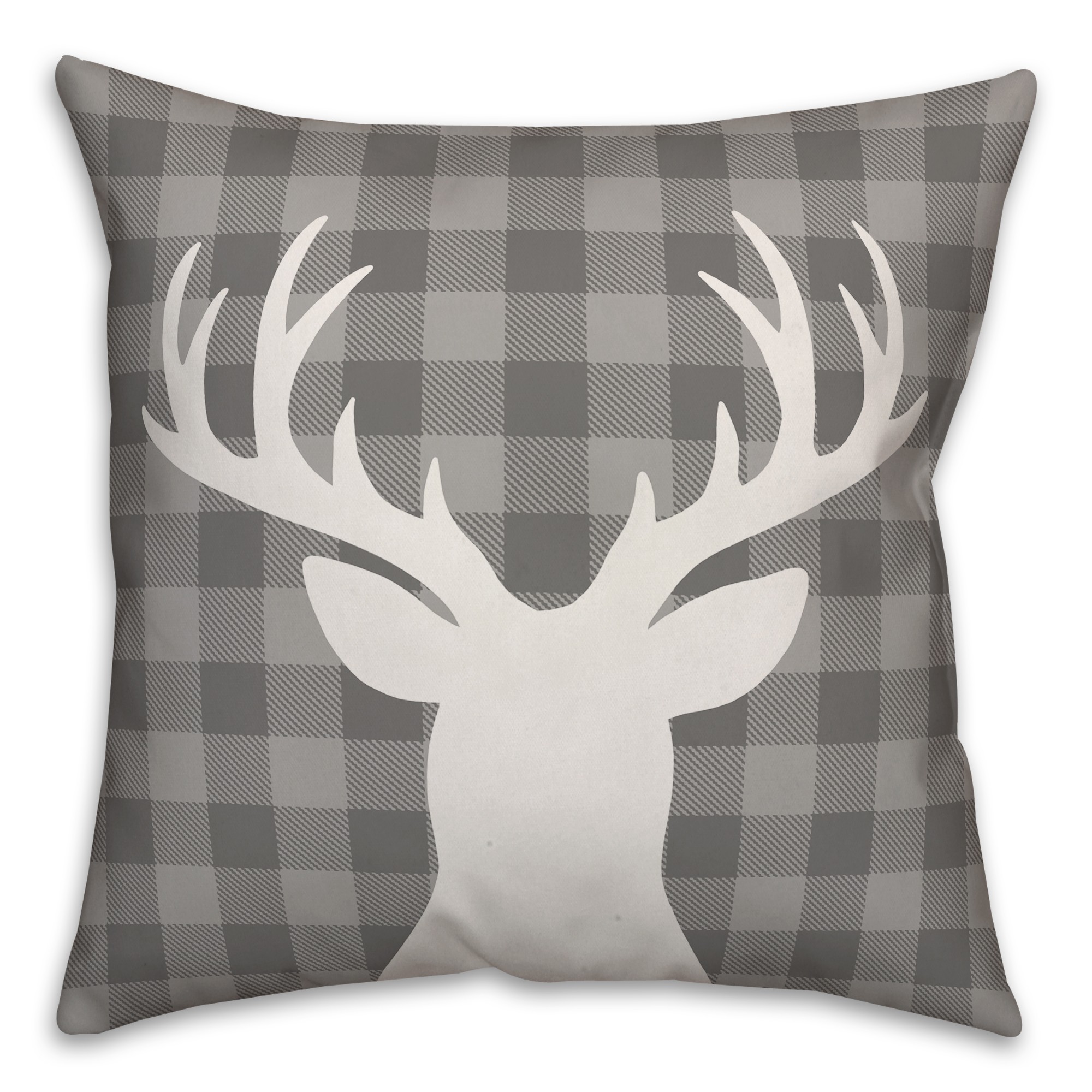 Gray Plaid Deer Pillow