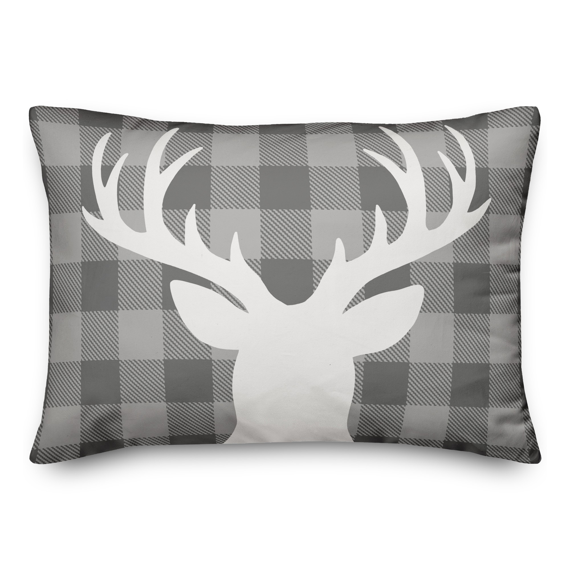 Gray Plaid Deer Pillow