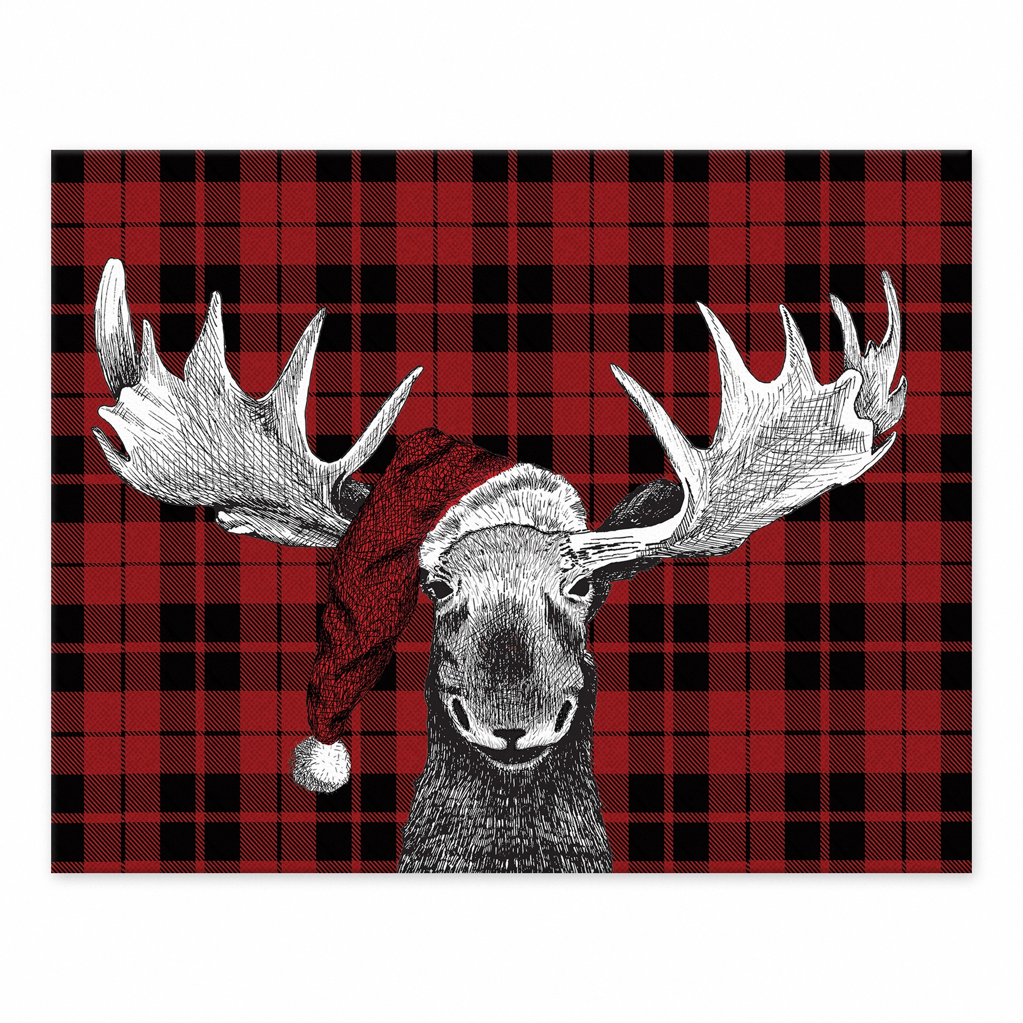 Plaid Christmas Moose 11x14 Tabletop Canvas