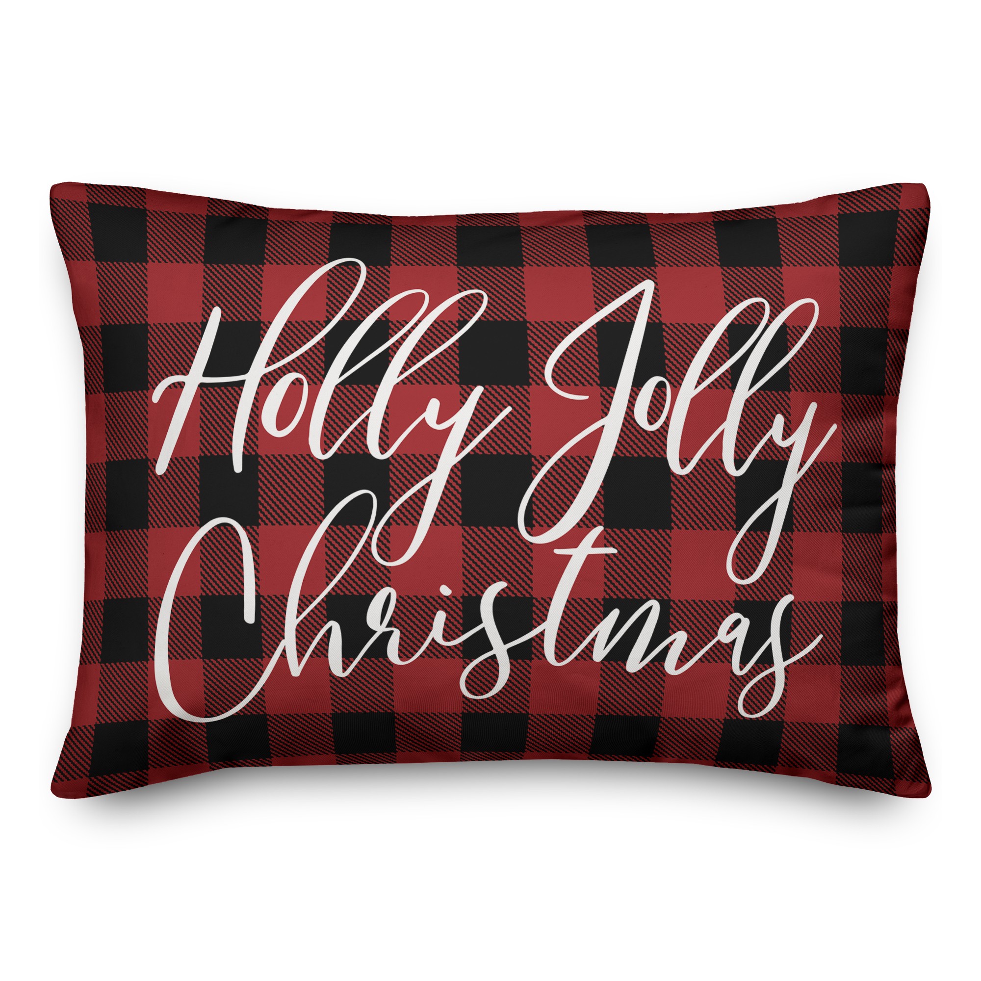 Plaid Holly Jolly Christmas Pillow