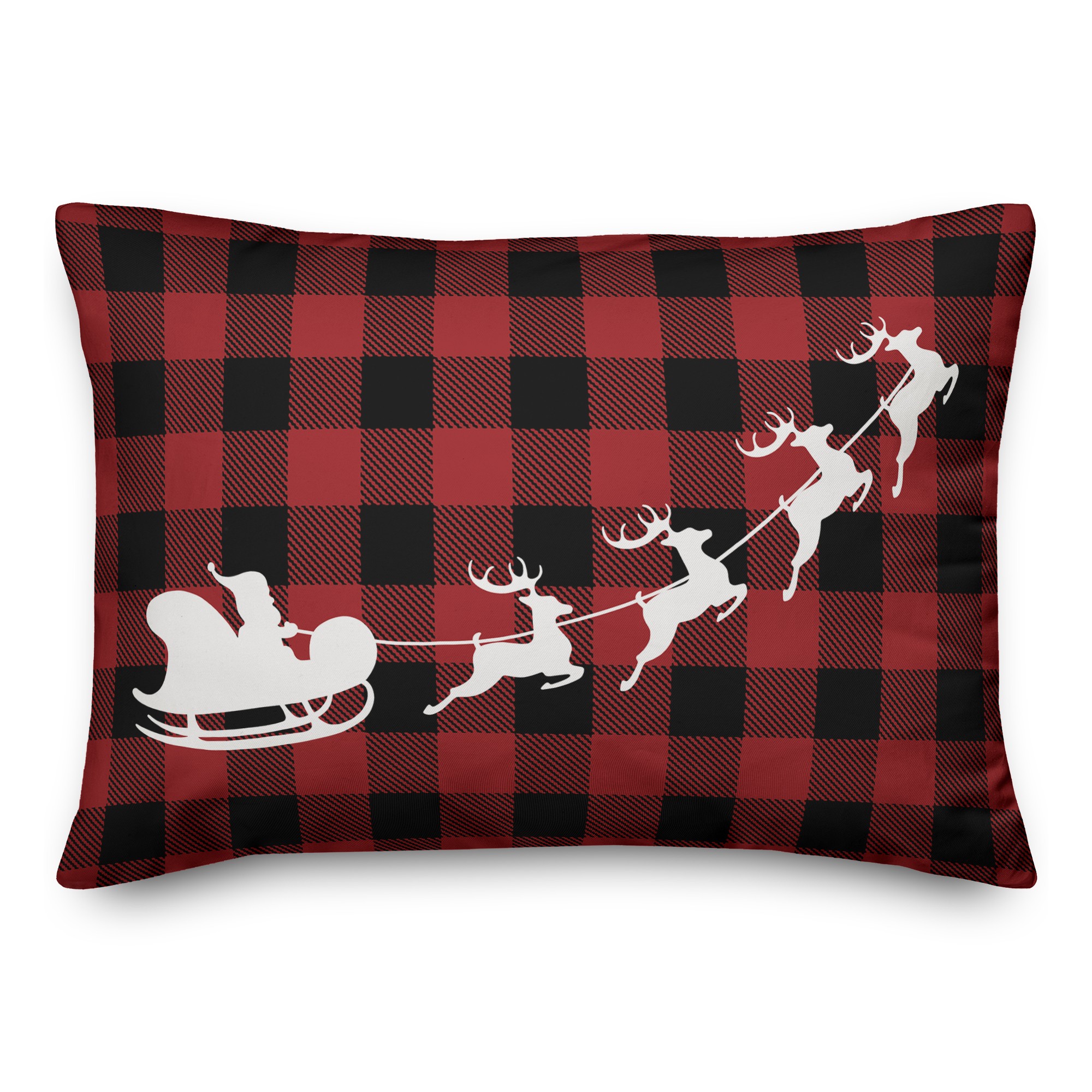 Plaid Santa Sleigh Pillow