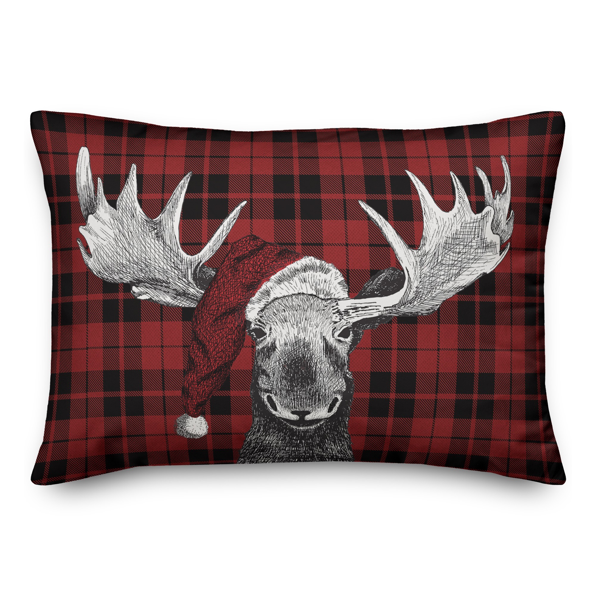 Plaid Christmas Moose Pillow