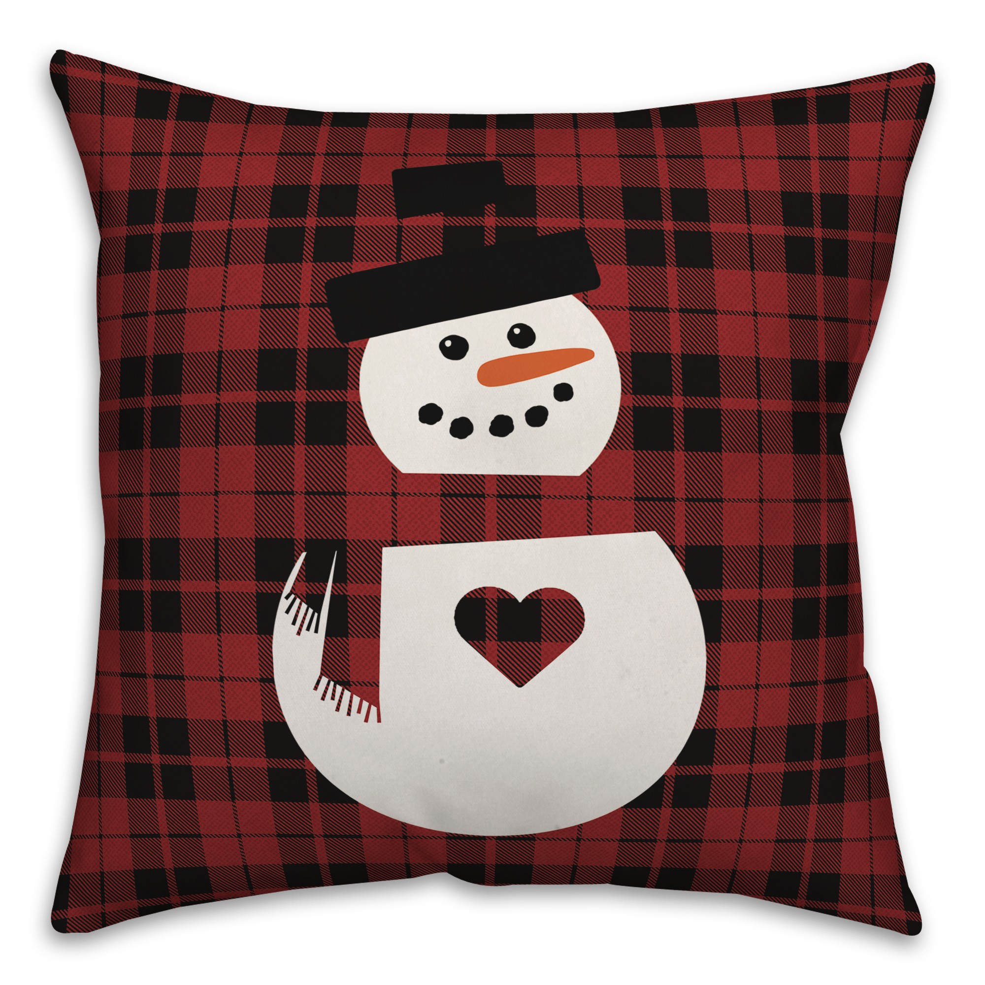 Plaid Snowman Heart Pillow