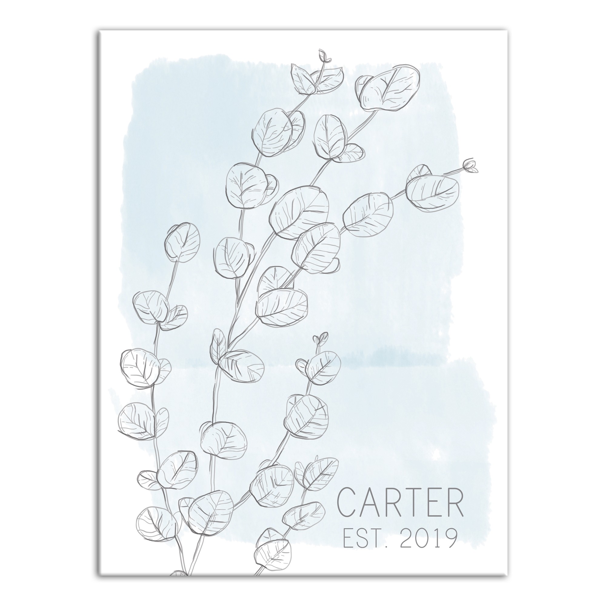 Blue Watercolor Eucalyptus 12x16 Personalized Canvas Wall Art