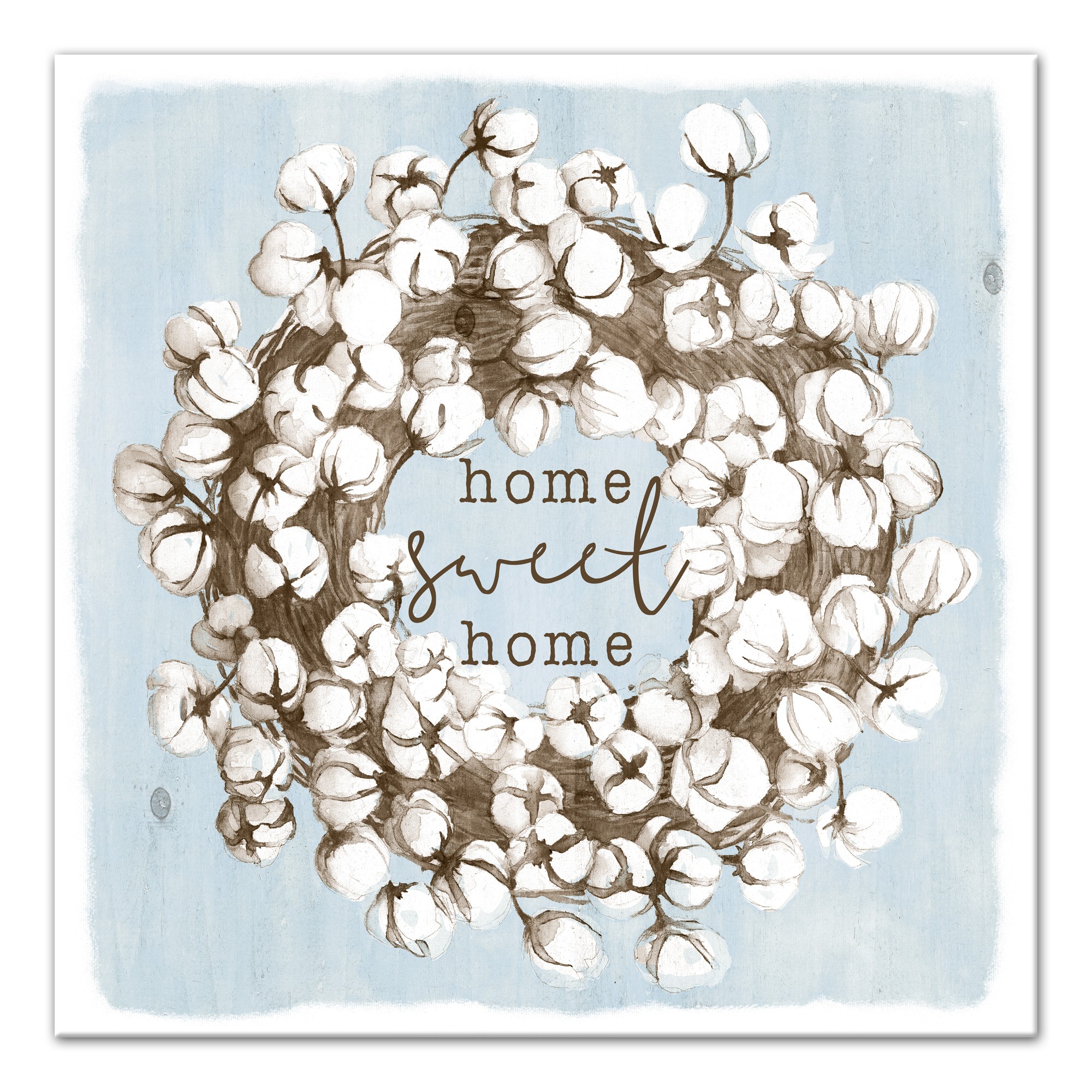 Cotton Watercolor Wreath 24x24 Canvas Wall Art