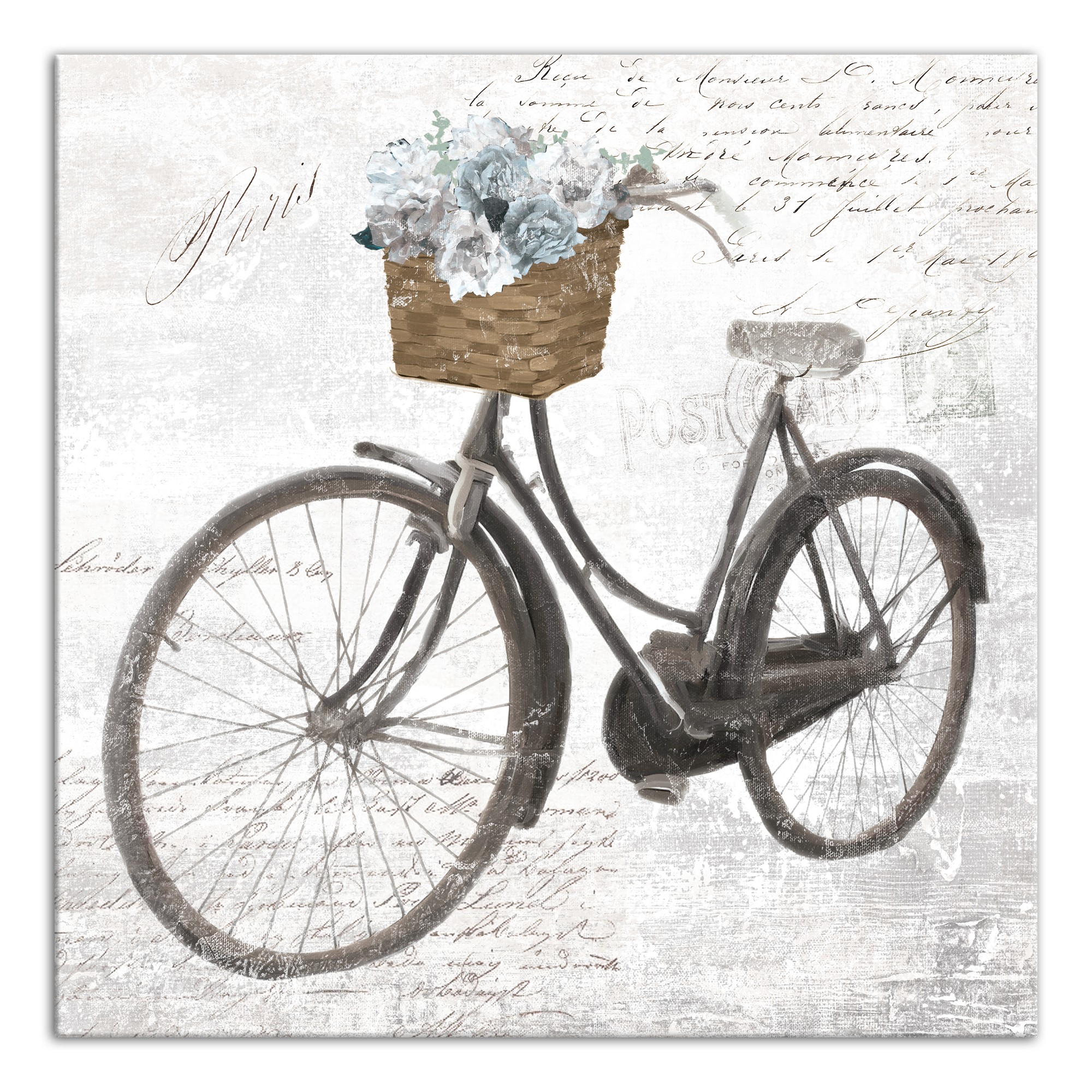 Vintage Floral Bike 30x30 Canvas Wall Art