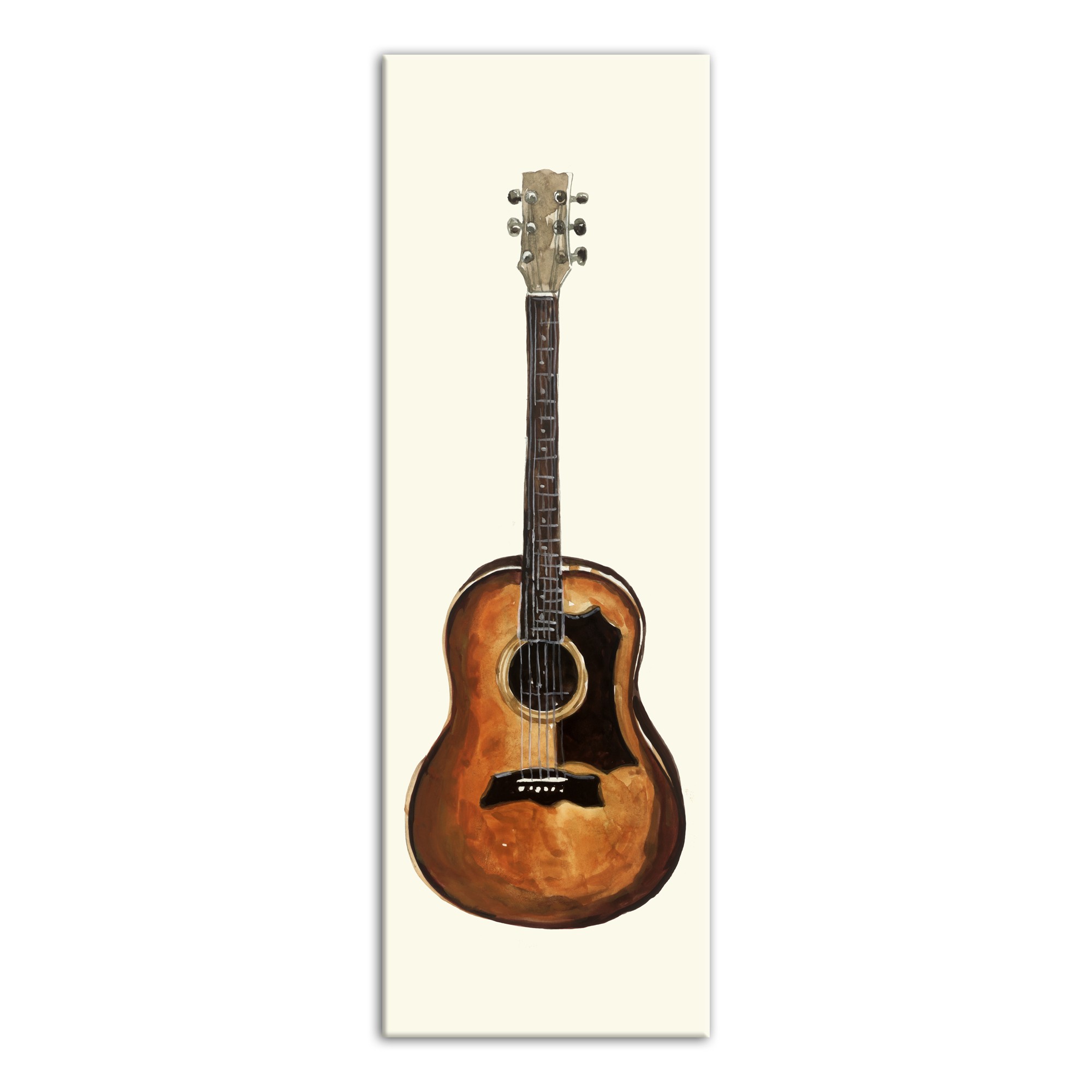 Brown Watercolor Acoustic Guitar 12x36 Canvas Wall Art