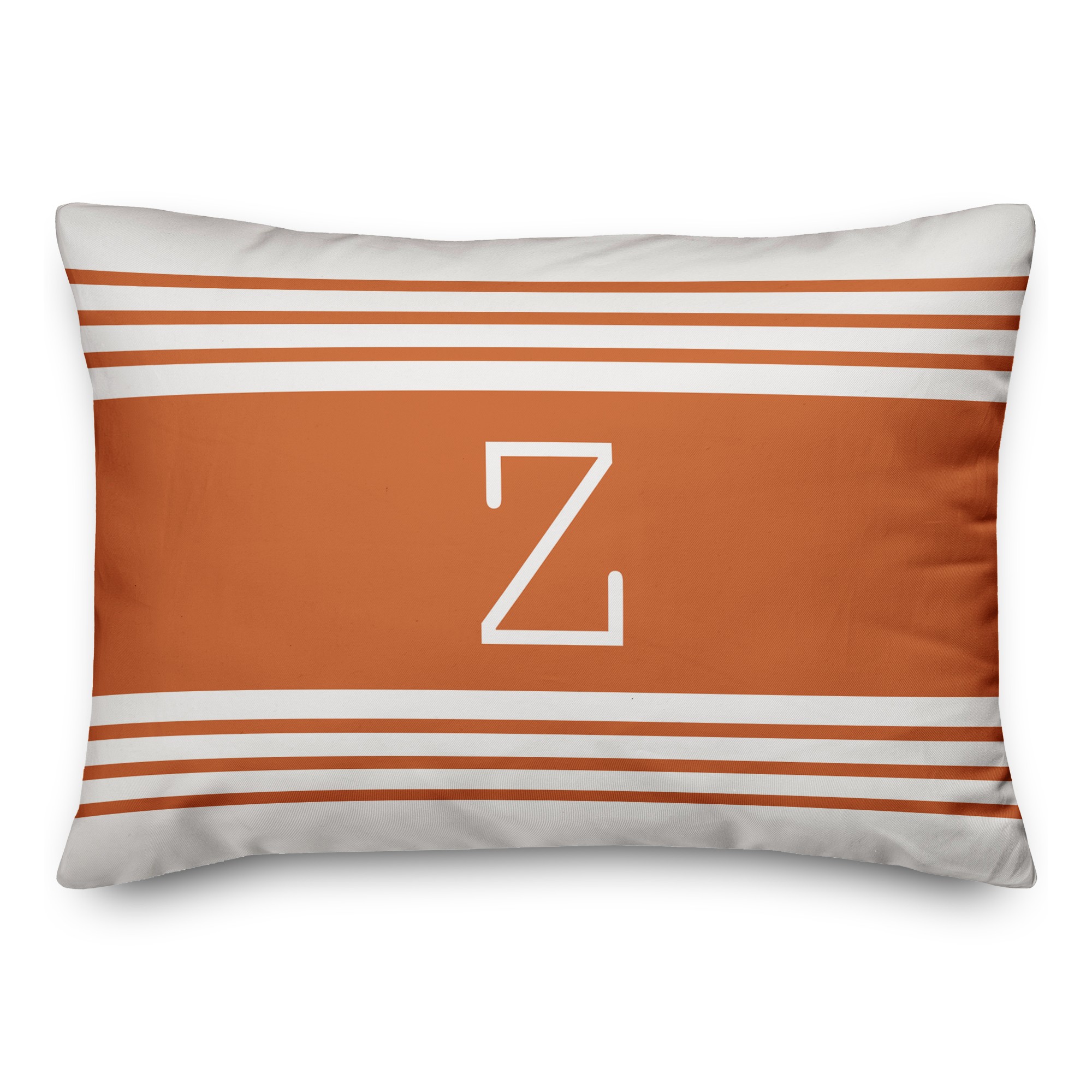 Orange Farmhouse Stripes Monogram Pillow