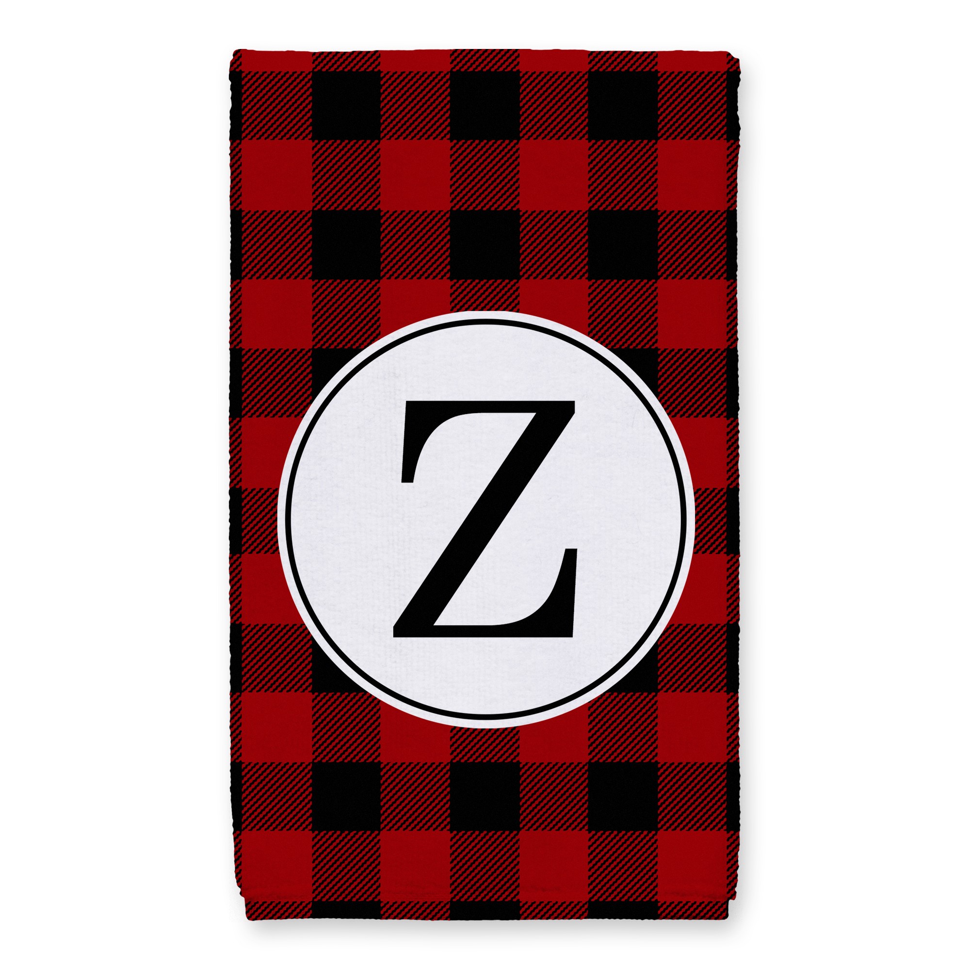 Black & Red Buffalo Check Plaid Monogram Tea Towel