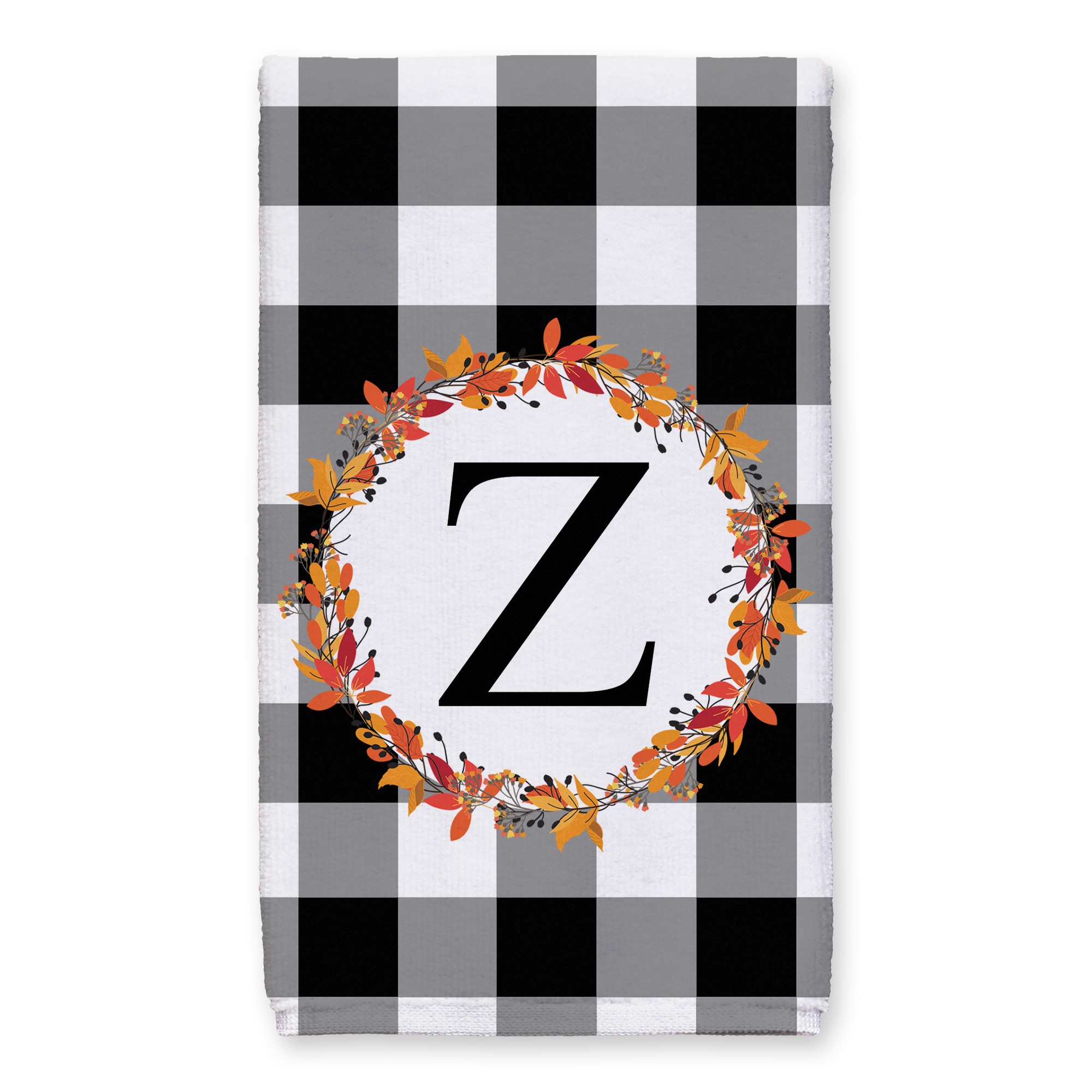 Harvest Buffalo Check Plaid Monogram Tea Towel