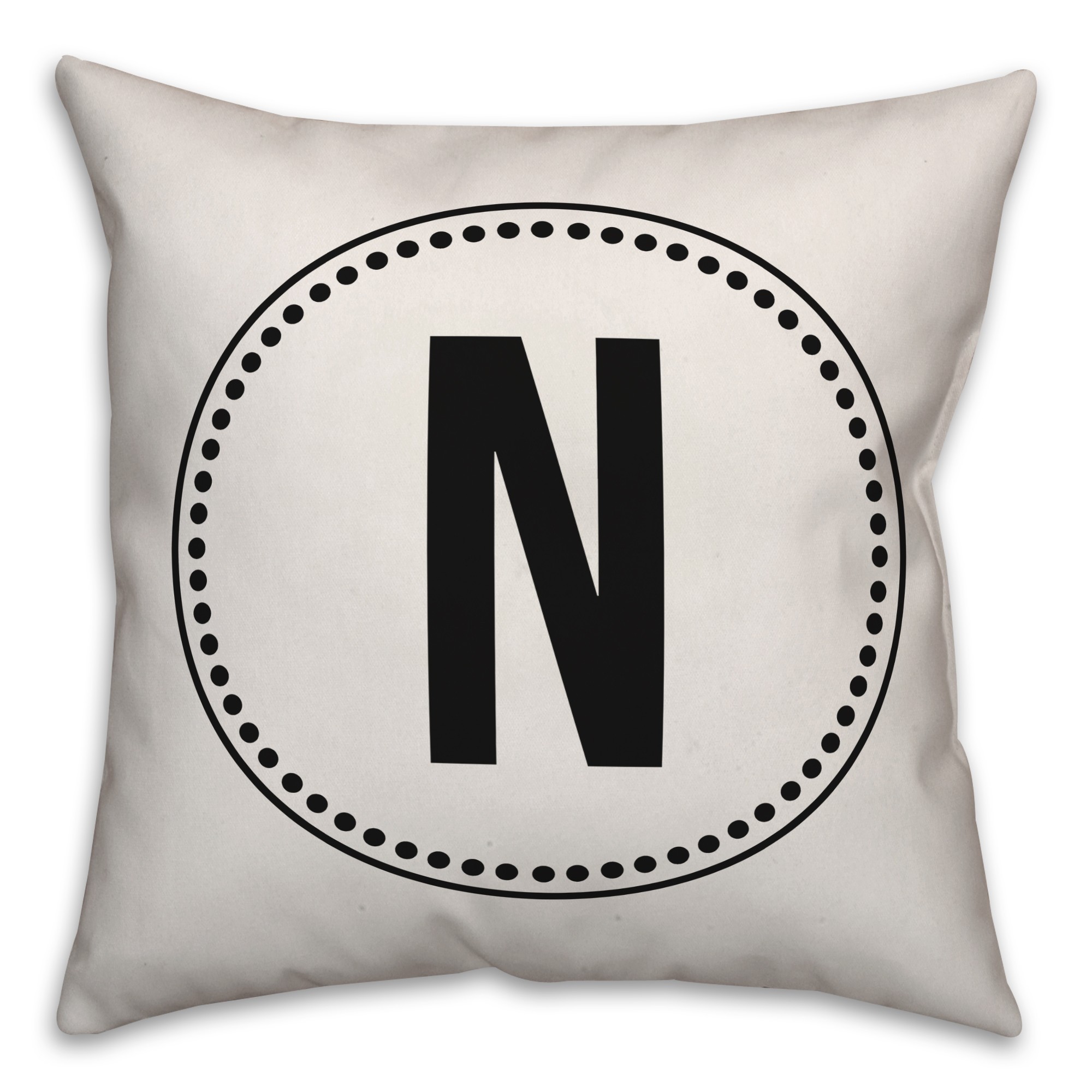 Circle Dotted Border Monogram In Black 18x18 Personalized Indoor / Outdoor Pillow