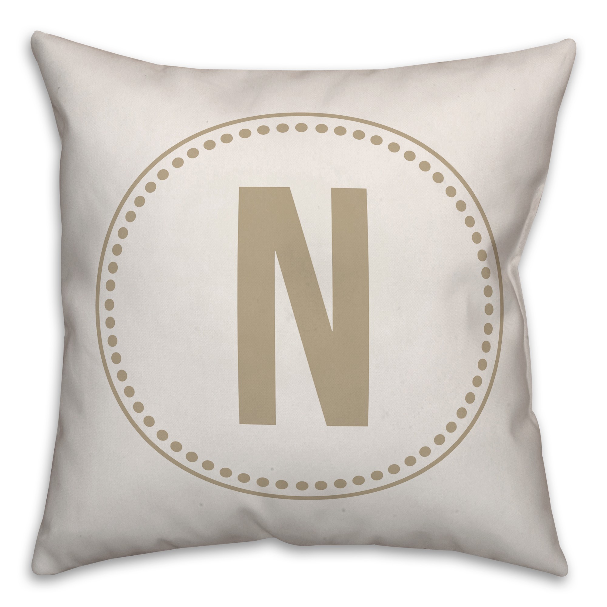 Circle Dotted Border Monogram In Khaki Stripes 18x18 Personalized Indoor / Outdoor Pillow
